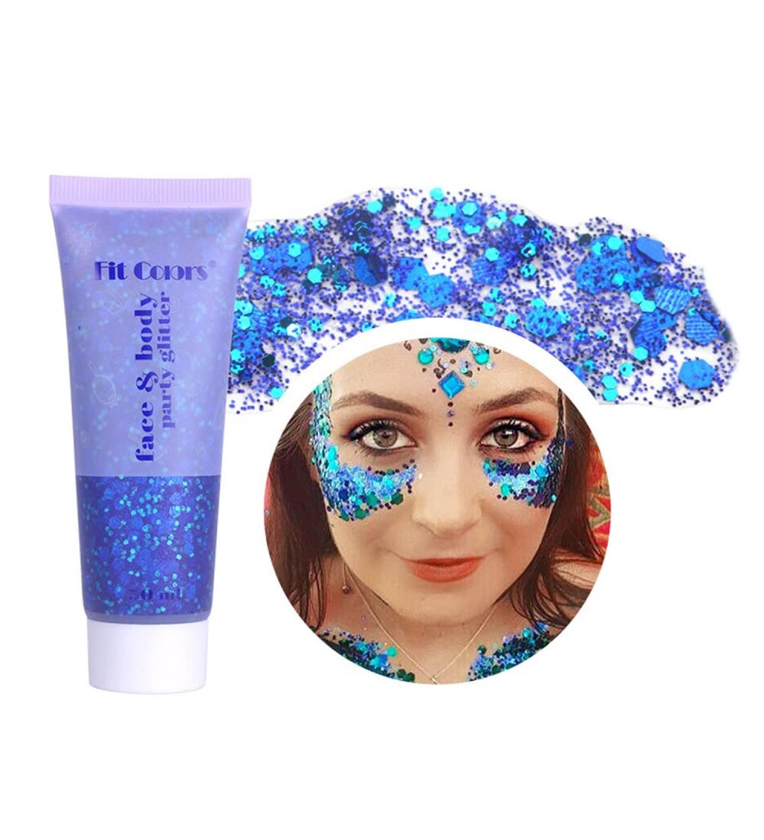 SWETIYOU 50ml Holographic Chunky Body Glitter Gel - Long Lasting Festival Cosmetic Sequins in Blue - Buy Online on GoSupps.com