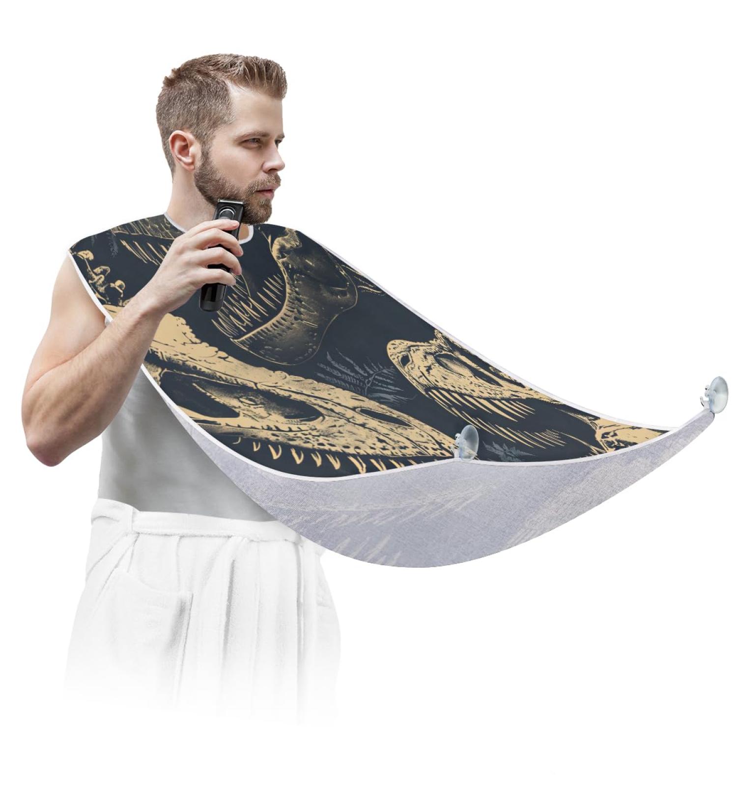 Beard Bib Apron - Skeleton Dinosaur Hair Catcher for Men | Perfect Gifts for Dad on Father's Day Anniversaries & Christmas | Includes 2 Suction Cups - Buy Online on GoSupps.com