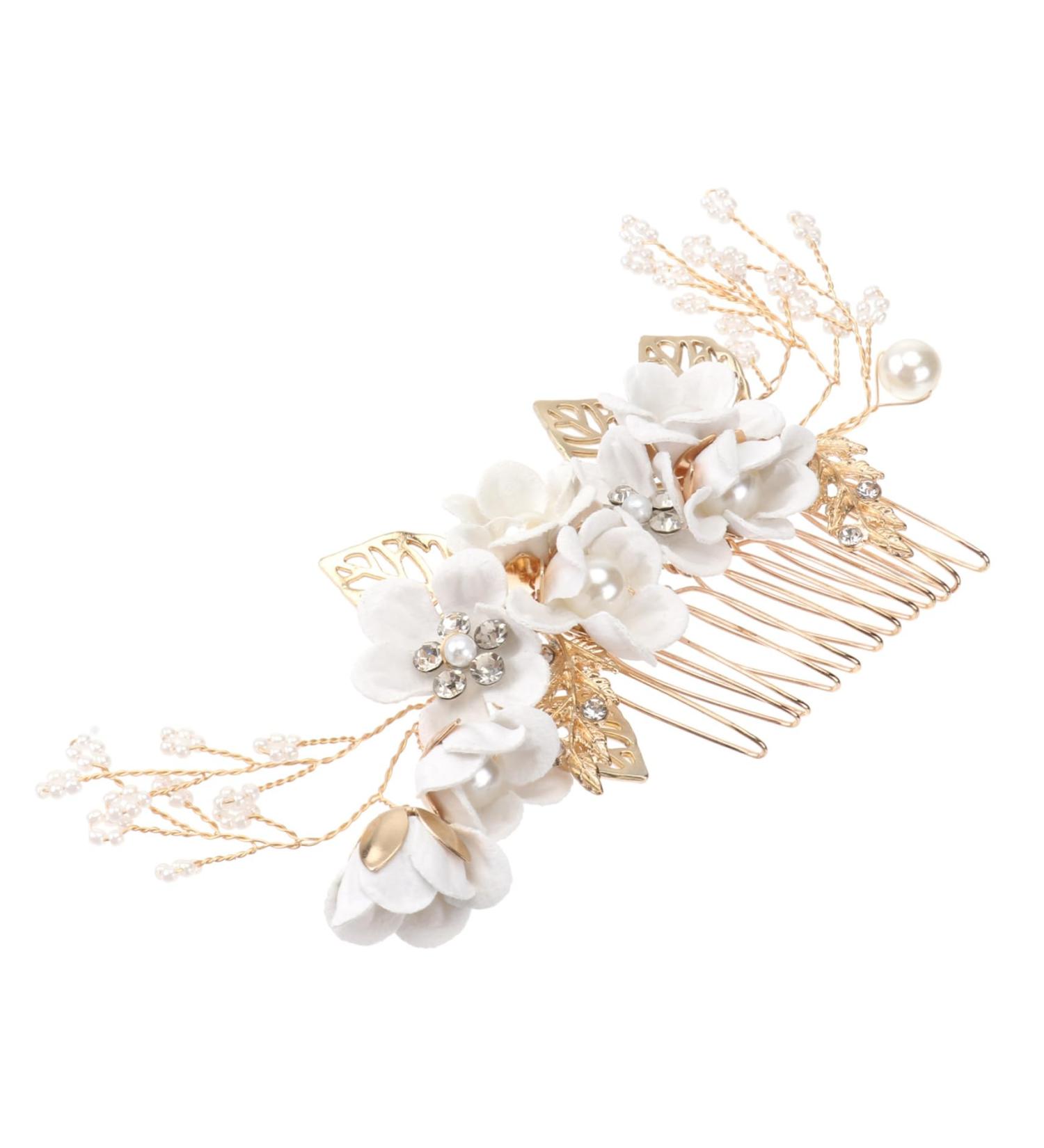 Minkissy Bridal Hair Clips | Gold Pearl Wedding Hair Comb | Crystal Hair Side Ridge Clip for Brides & Bridesmaids - Buy Online on GoSupps.com