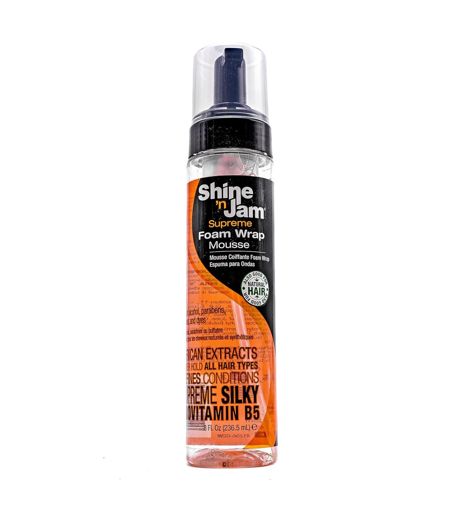 AmPro Shine-n-Jam Supreme Hold Foam Wrap Mousse - Fortified with Silk Proteins - Gives Your Styles Definition - Alcohol-Free Formula Conditions Hair with Provitamin B and African Extracts - 8 oz - Buy Online on GoSupps.com
