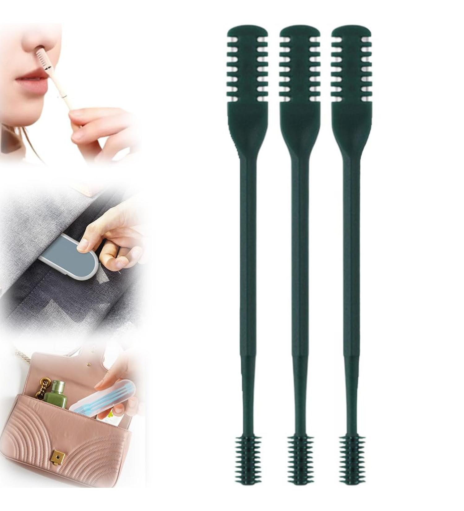 2 in 1 Nose Hair Trimmer - Portable Manual 360 Rotating Nasal Hair Remover for Men & Women - Dark Green - Buy Online on GoSupps.com
