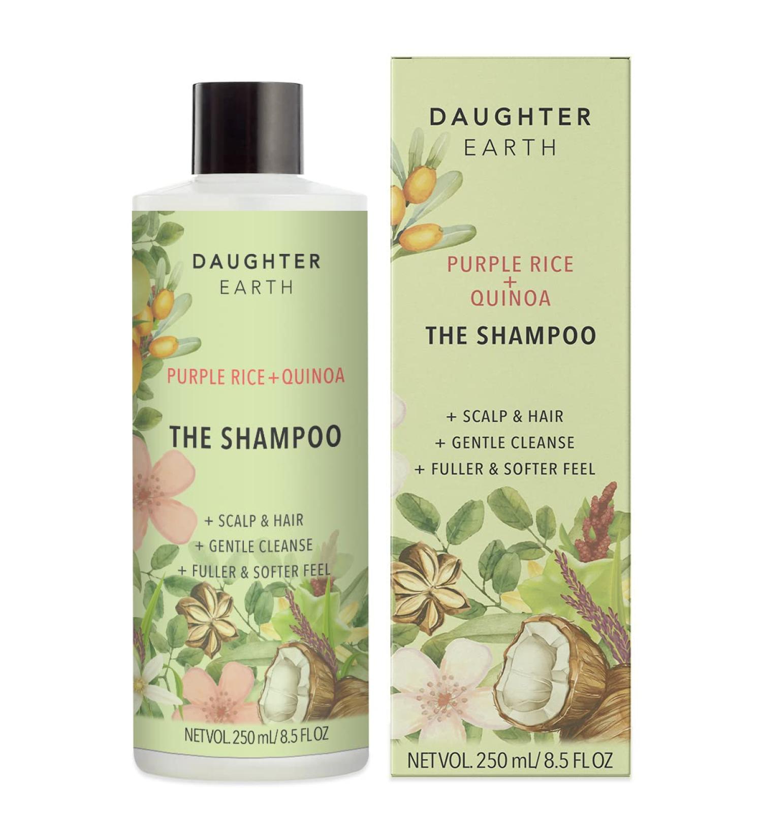 DAUGHTER EARTH Shampoo with Purple Rice & Quinoa | Nourishment & Hairfall Rescue | Dandruff & Frizz Control | Gentle Cleanser for Softer Stronger Hair | 250 ml - Buy Online on GoSupps.com
