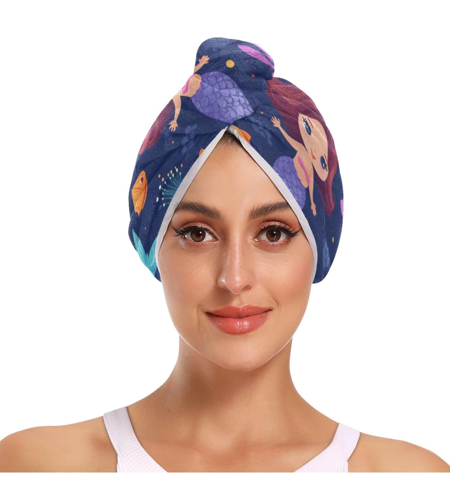Cute Mermaid Fish Hair Towel 2 Pack | Super Absorbent Quick Dry Hair Turbans for Women & Girls - Buy Online on GoSupps.com