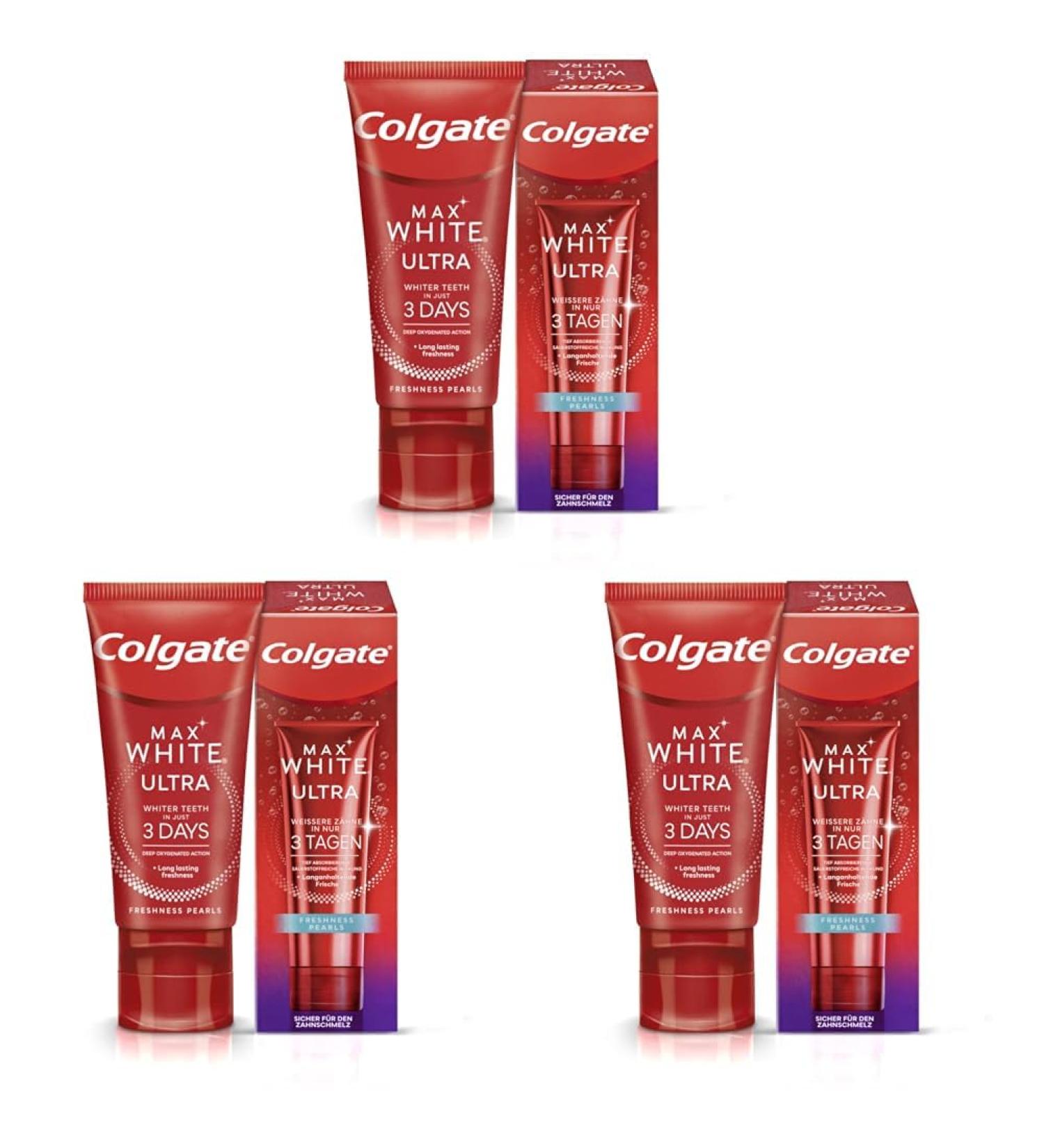 Colgate Max White Toothpaste Ultra Freshness Pearls 50ml - Pack of 3 for Whiter Teeth & Long-Lasting Freshness | International Shipping Available - Buy Online on GoSupps.com