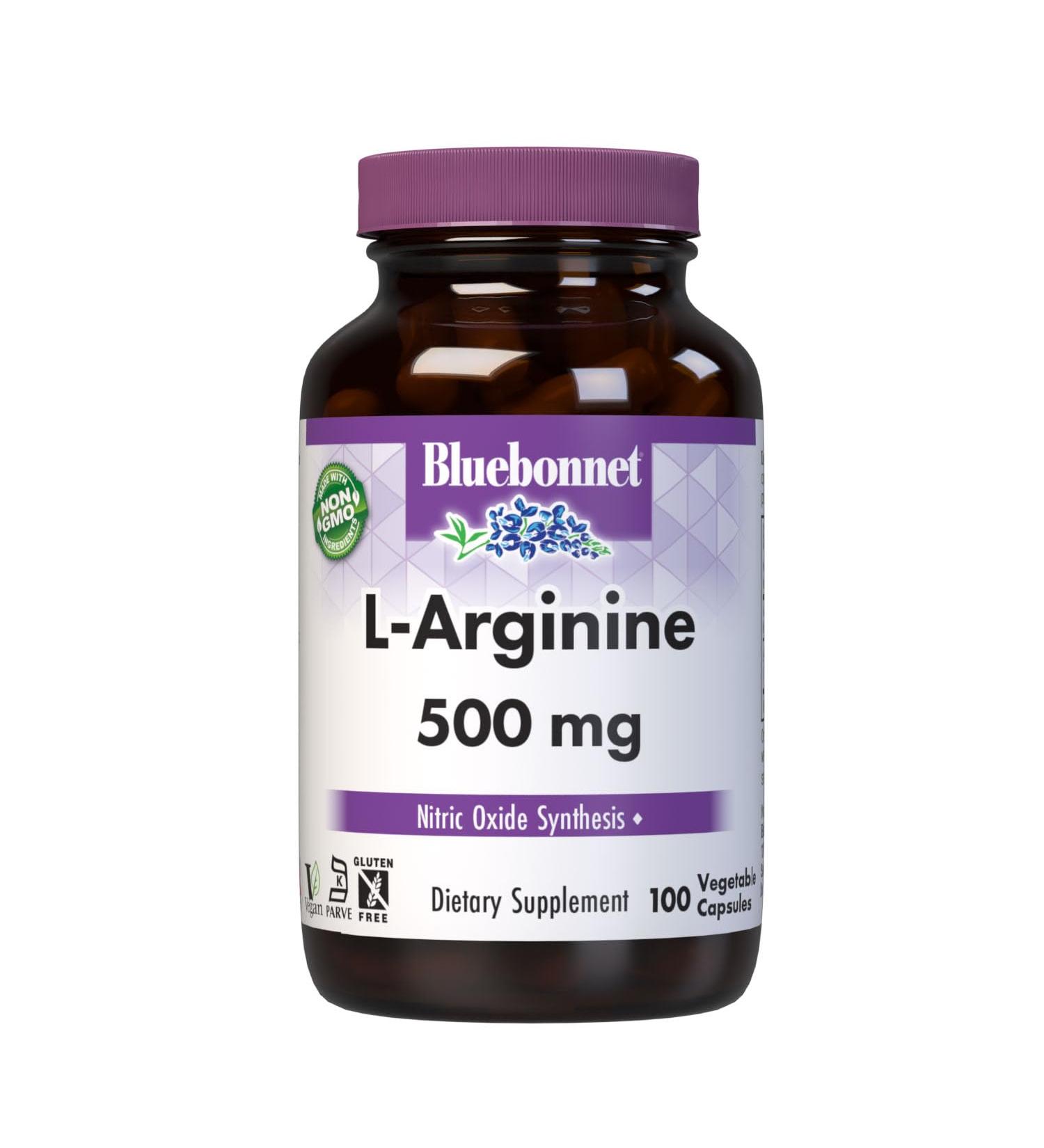 Bluebonnet Nutrition L-Arginine 500mg Free-Form Amino Acid Nitric Oxide Precursor* Soy-Free Gluten-Free Non-GMO Kosher Certified Vegan 100 Vegetable Capsules 100 Servings White