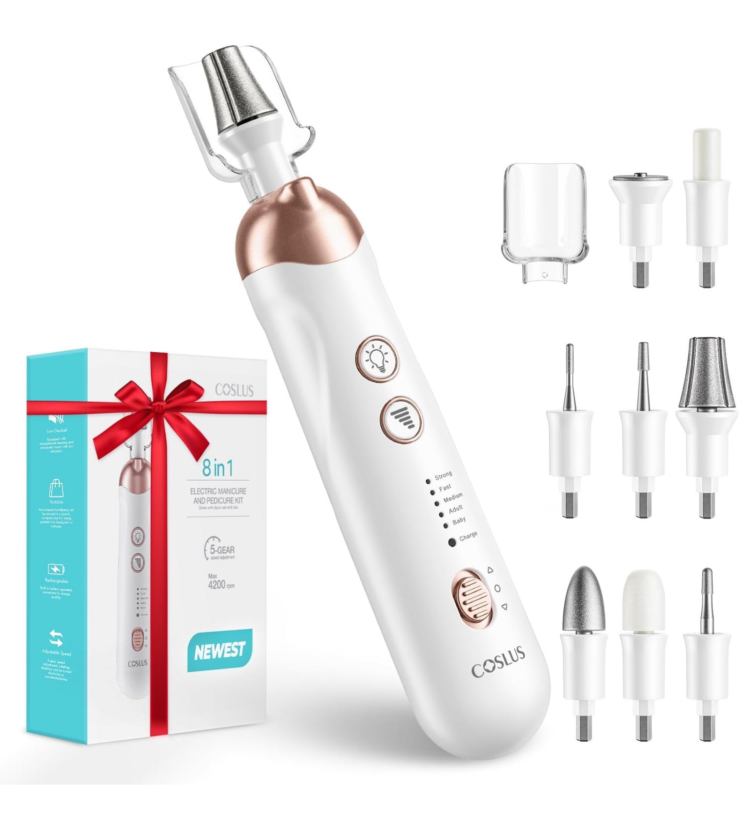 Buy Cosus 9 in 1 Wireless Pedicure Manicure Set Electric Nail File with LED Light & 5 Speeds for Hand and Foot Care - Buy Online on GoSupps.com