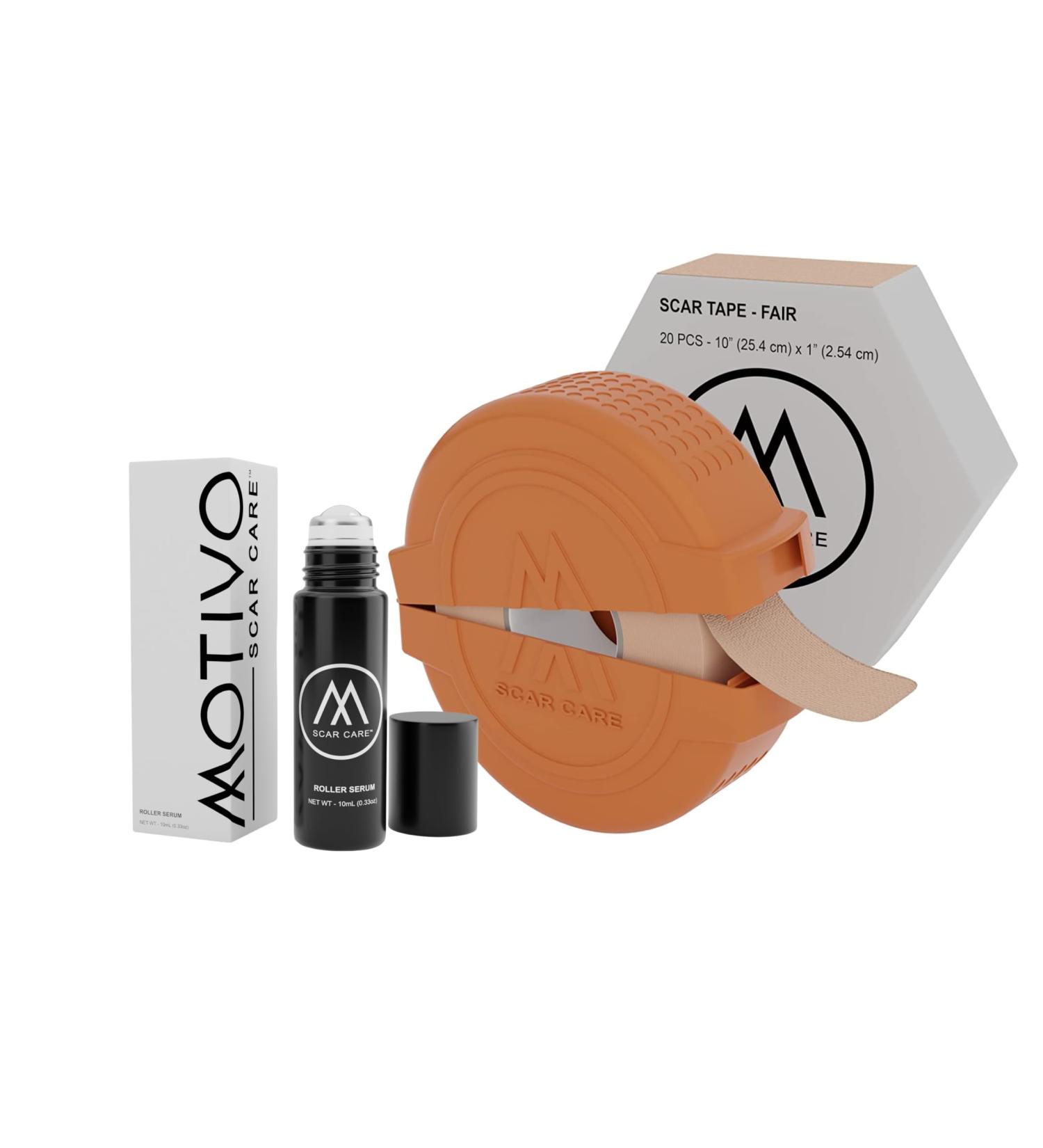 Motivo Advanced Scar Care Bundle: Scar Tape & Roller Serum (10ml) | Water & Sweat Resistant | Suitable for All Skin Types | Ideal for Surgical, C-Section, Trauma & Acne Scars | Fair - Buy Online on GoSupps.com