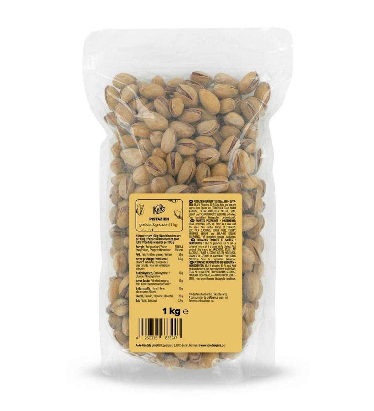 KoRo - Pistaches grill es et sal es 1 kg - Pistaches l g rement grill es et sal es dans emballage grand format - Buy Online on GoSupps.com