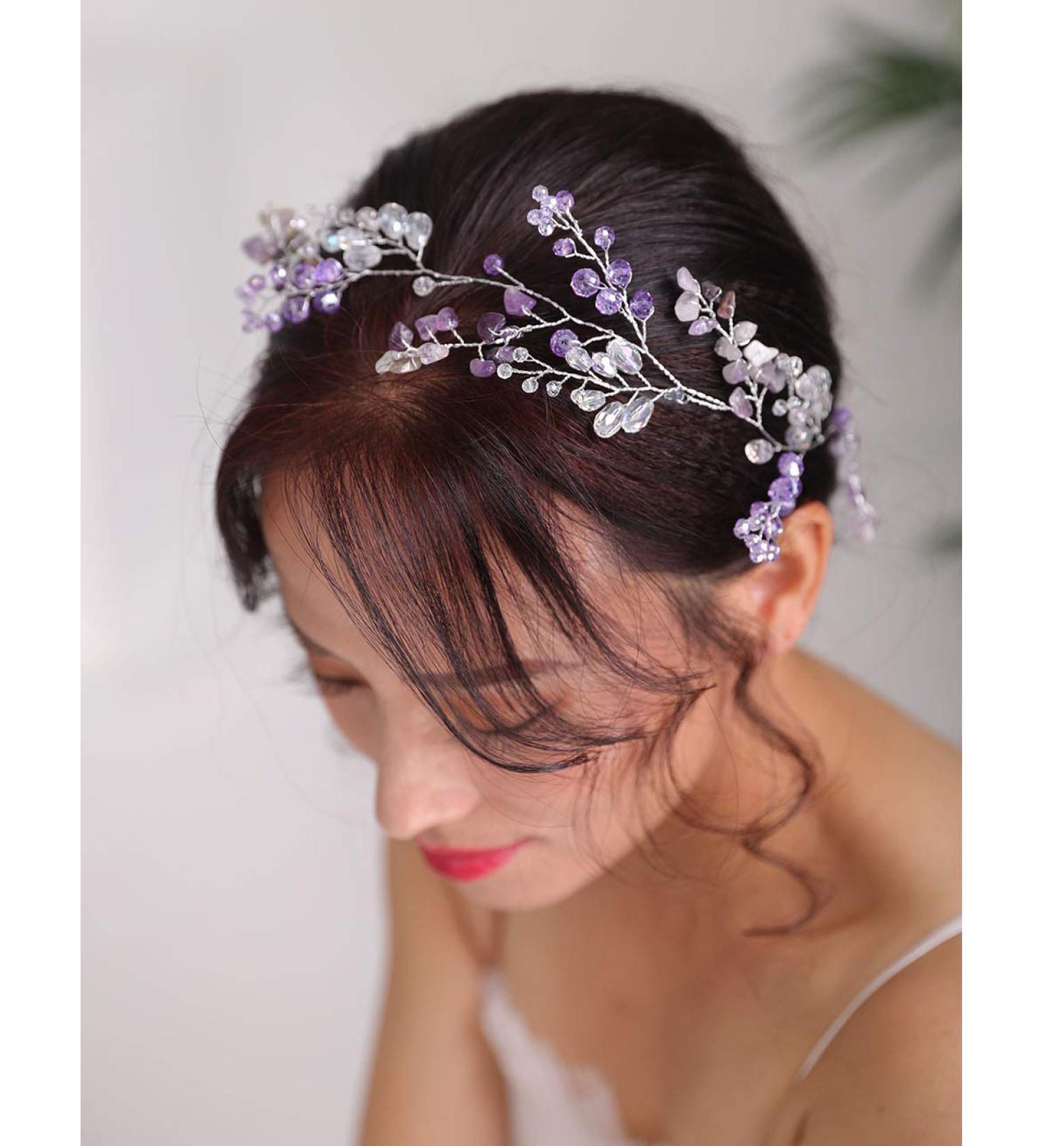 Purple Bridal Wedding Hair Vine - Denifery Natural Stone & Crystal Headpiece - Buy Online on GoSupps.com