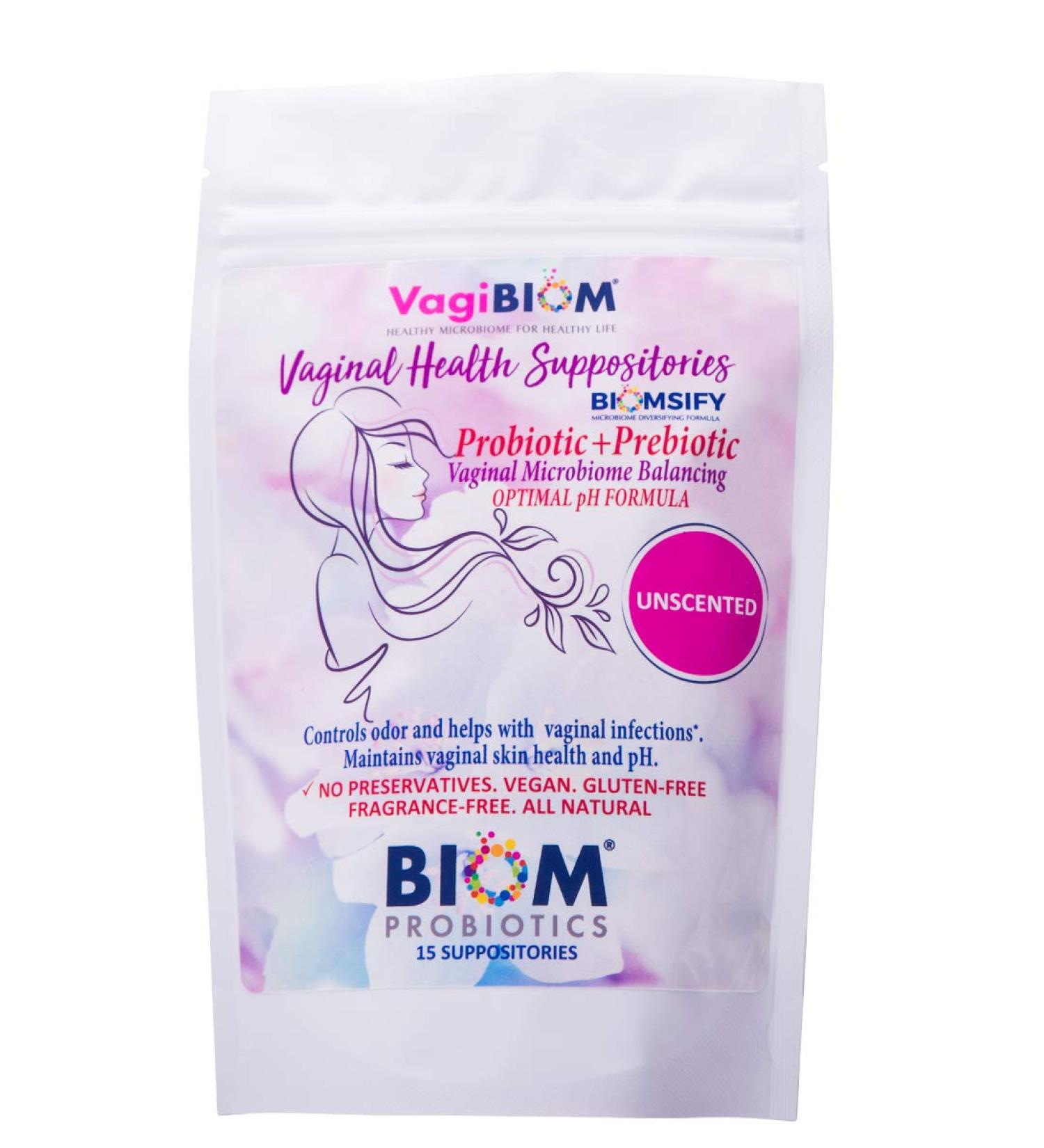 Biom Vaginal Probiotic Suppository - Natural pH & Odor Control - Lactobacillus Flora Balance - Paraben-Free, Fragrance-Free - 15 Count - Buy Online on GoSupps.com