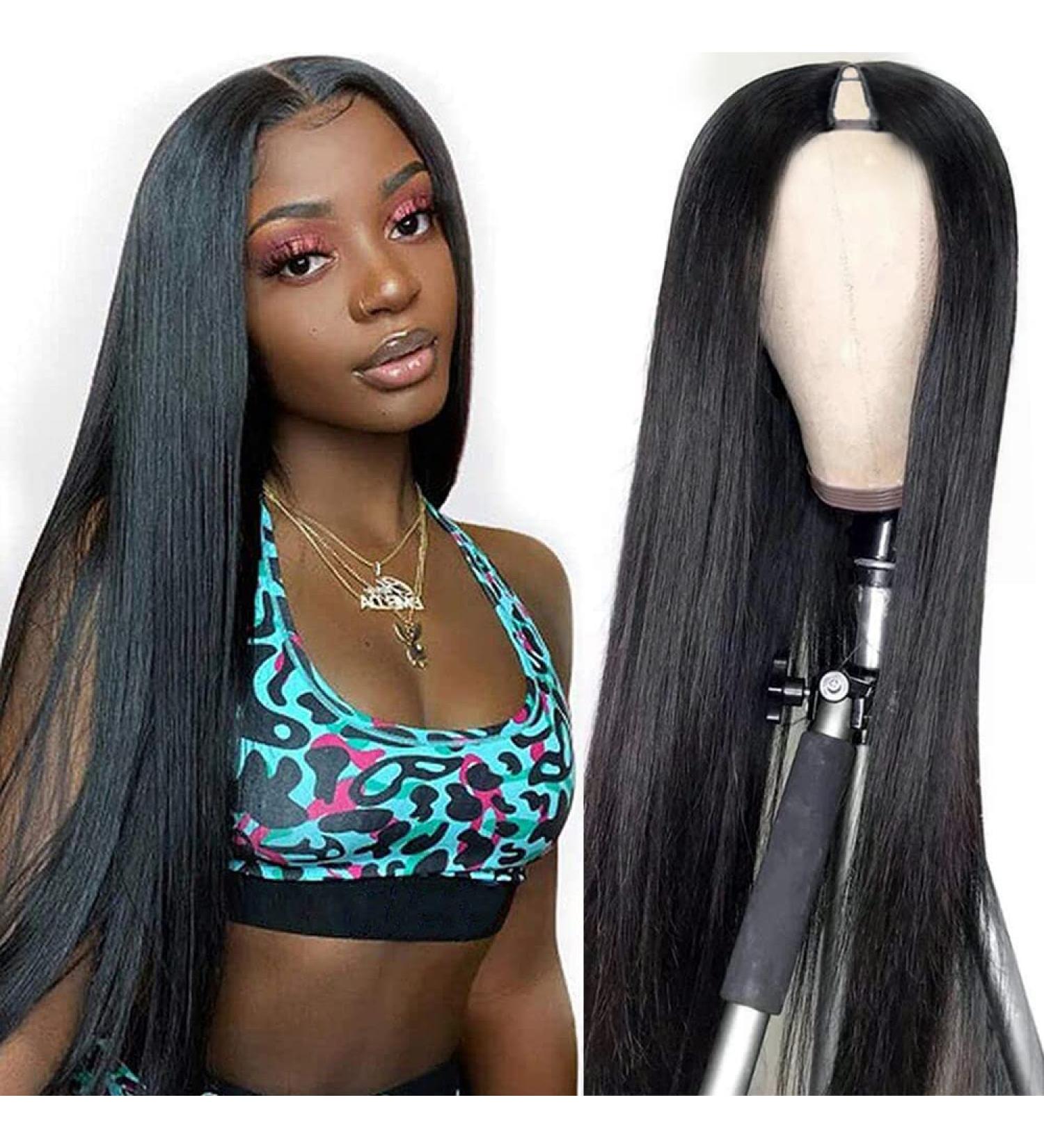 Dixtefo V Part Brazilian Virgin Straight Human Hair Wig for Black Women - 16 Inch, 150% Density, Natural Color - Upgrade U Part Design - No Leave Out, Glueless, Lace Front & Clip In Half Wig - Buy Online on GoSupps.com