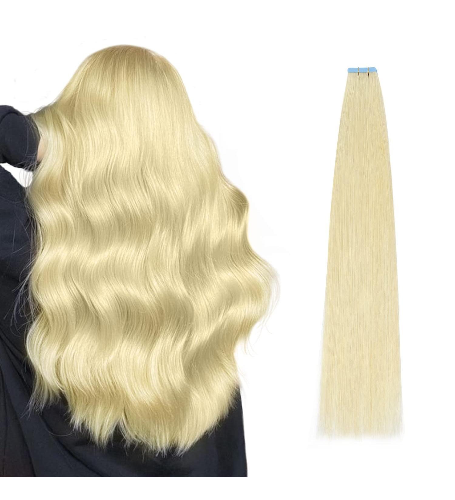 AGMITY 16 Platinum Blonde Tape in Hair Extensions - 20pcs, 40g Seamless Skin Weft Human Hair Extensions - Buy Online on GoSupps.com