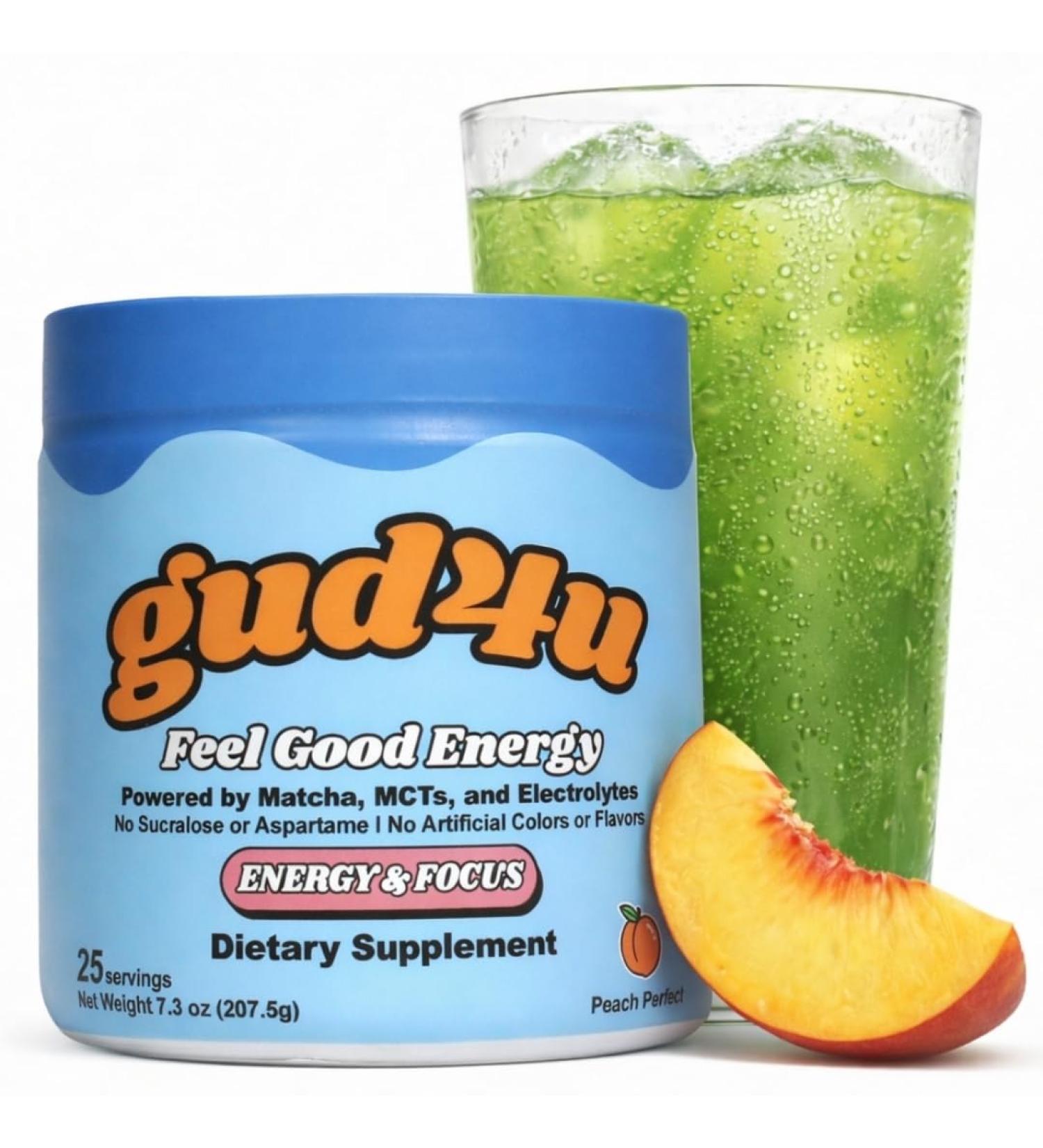 Gud4u - Clean Energy Drink Mix - Powered by Matcha MCT & Electrolytes Peach Flavor 25 Servings - Buy Online on GoSupps.com
