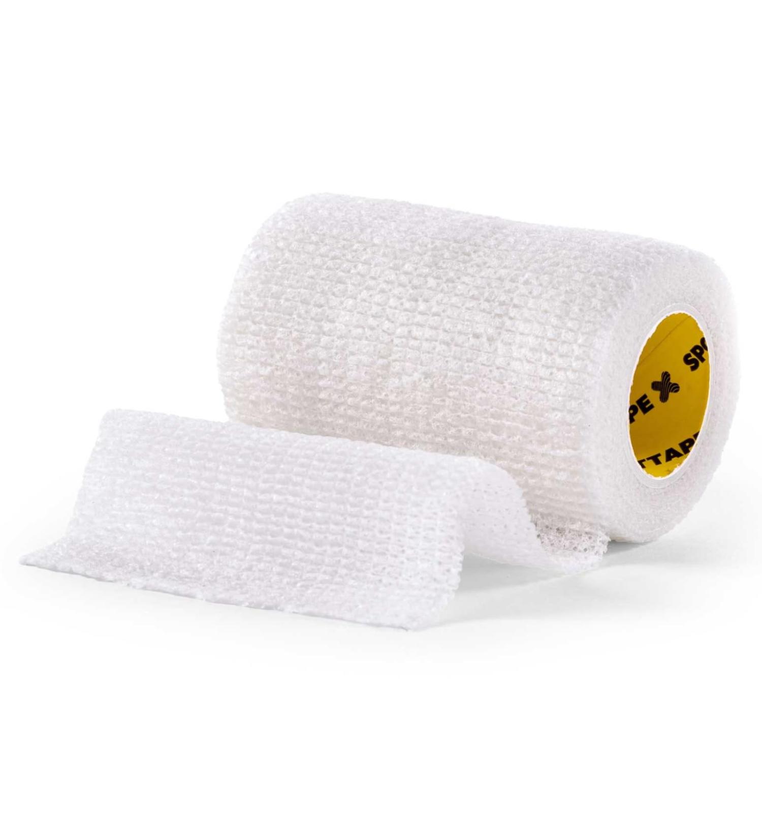 24 Rolls SPORTTAPE Self-Adhesive Football Sock Tape | 7.5cm x 4.5m - White | Cohesive Bandage - Pet & Vet Wrap for Dogs & Horses | Compression Bandage Shin Pad Tape Football Ankle Tape White 7.5x450 cm (Pack of 24) - Buy Online on GoSupps.com