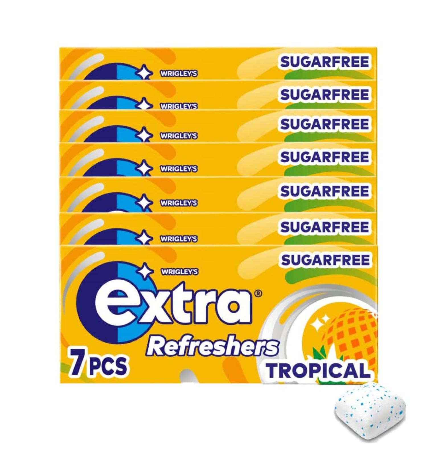 8 x 7pcs Extra Refreshers Tropical Sugarfree Chewing Gum Handy Box