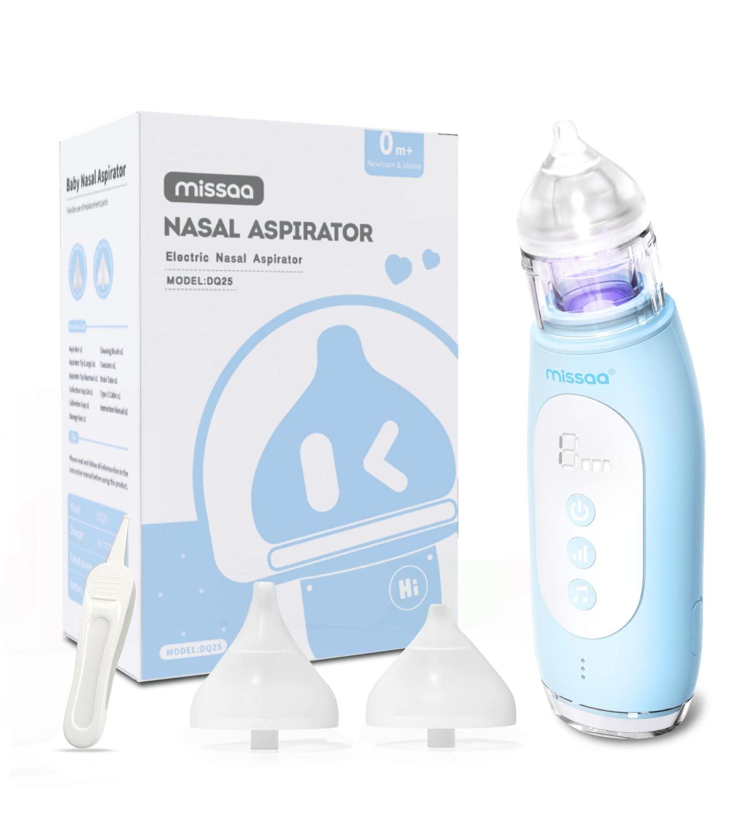 MISSAA Electric Nasal Aspirator for Baby & Toddler | 3 Suction Levels, 2 Silicone Tips, Self-Cleaning | Music & Light Soothing Function - Blue - Buy Online on GoSupps.com