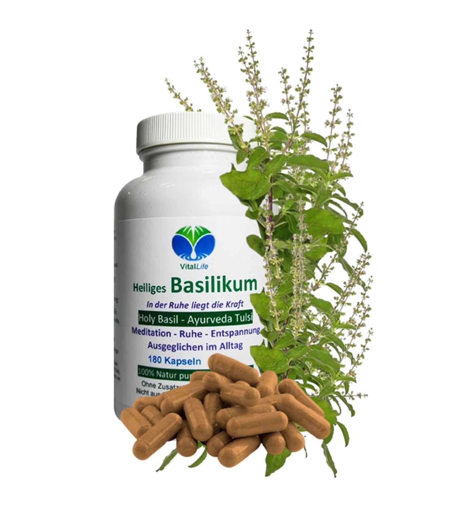 Buy Tulsi Basil 180 Capsules - Pure Holy Basil for Meditation Relaxation & Balance | Sacred Ayurvedic Herb - No Additives - Buy Online on GoSupps.com