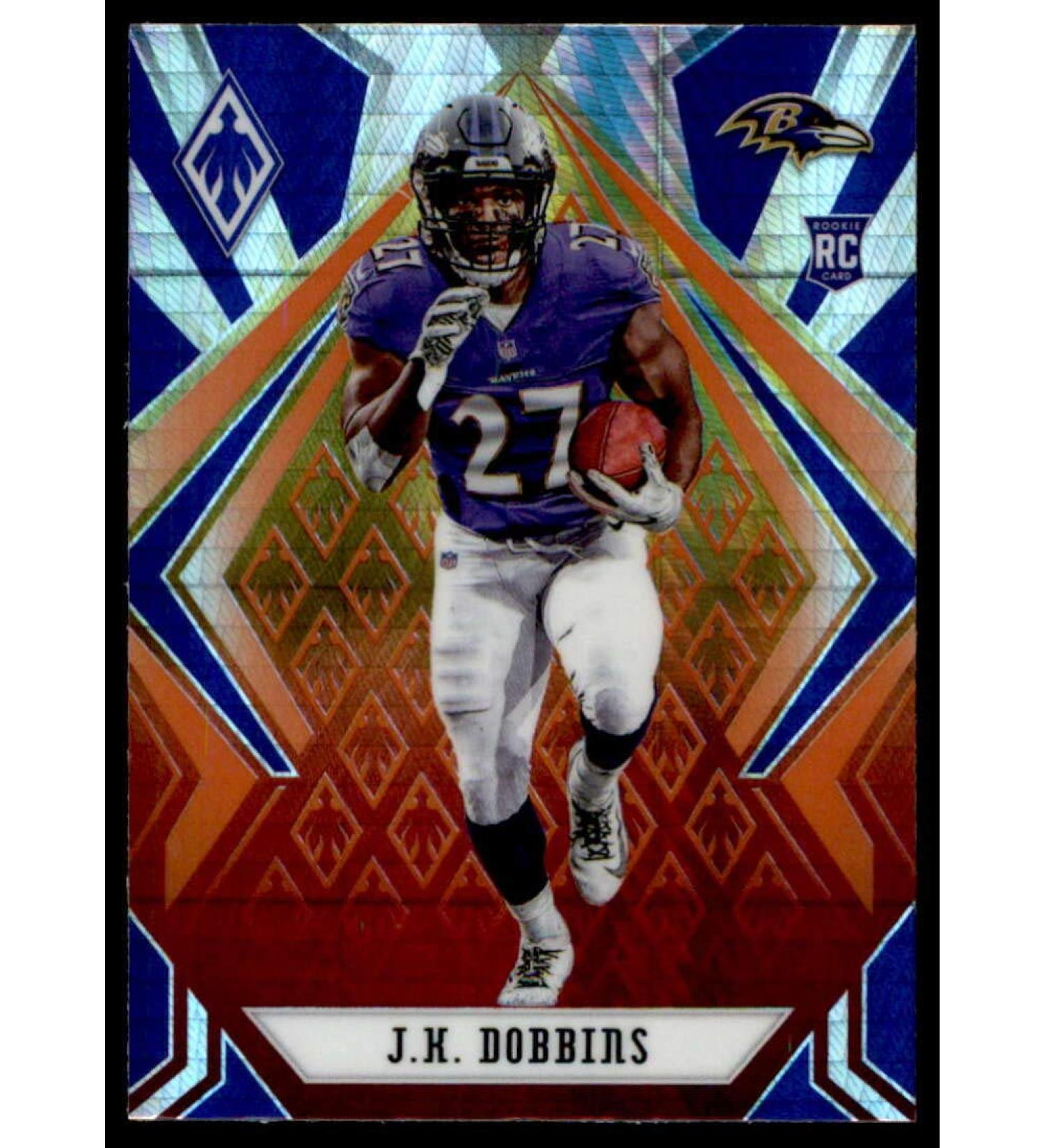 2020 Panini Phoenix Fire Burst #115 J.K. Dobbins Baltimore Ravens (Silver Prizm Refractor) NFL Football Card (RC - Rookie Card) NM-MT