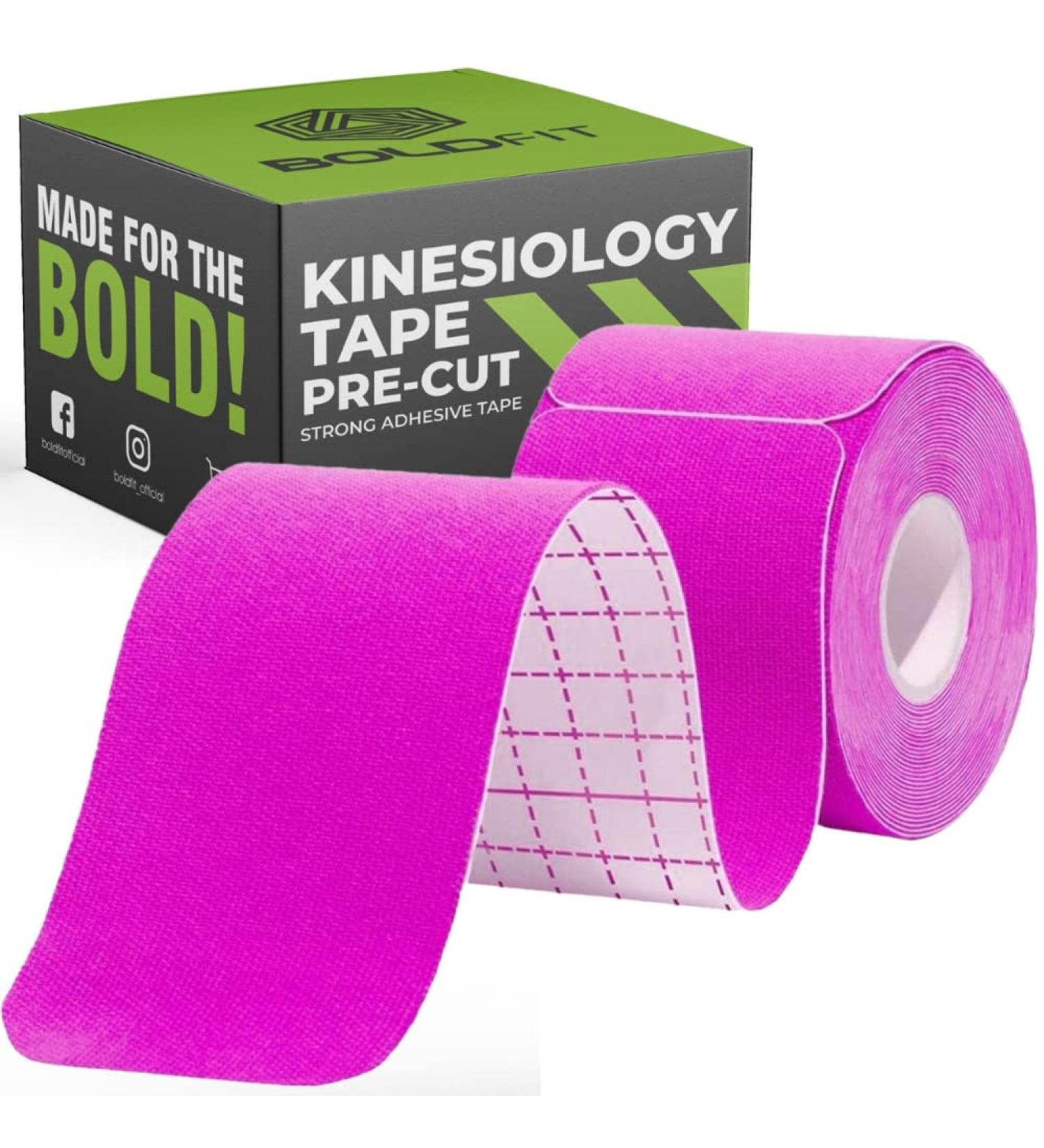 Buy Boldfit Precut Kinesiology Tape - Waterproof Muscle Tape for Sports Injury Pain Relief | Physiotherapy Support in Pink - Buy Online on GoSupps.com