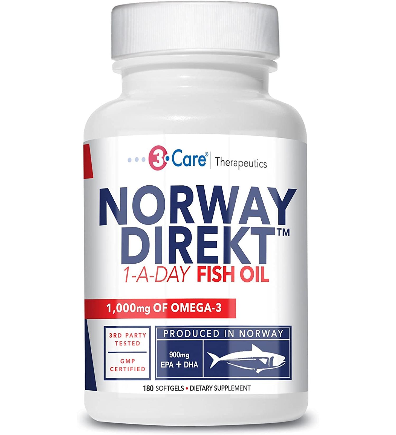 Norway Direkt Omega-3 Fish Oil 3000mg Concentrate | 1060mg EPA 740mg DHA | Pharmaceutical Grade (180 Softgels) - Buy Online on GoSupps.com