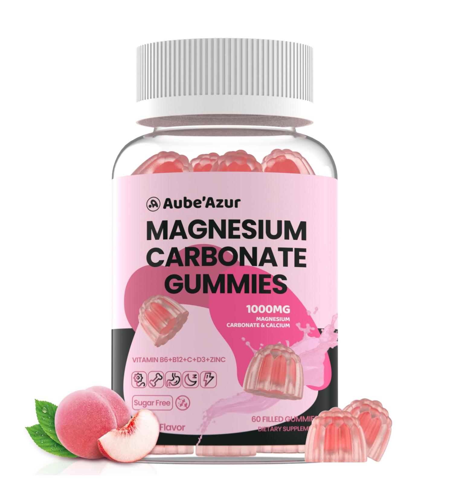 Magnesium Carbonate Gummies 500mg Magnesium Carbonate Supplement with 500mg Calcium Vitamin C B6 B12 D3 and Zinc for Women & Men Muscle & Digestive Support Sugar Free Peach Flavor 60 Gummies - Buy Online on GoSupps.com