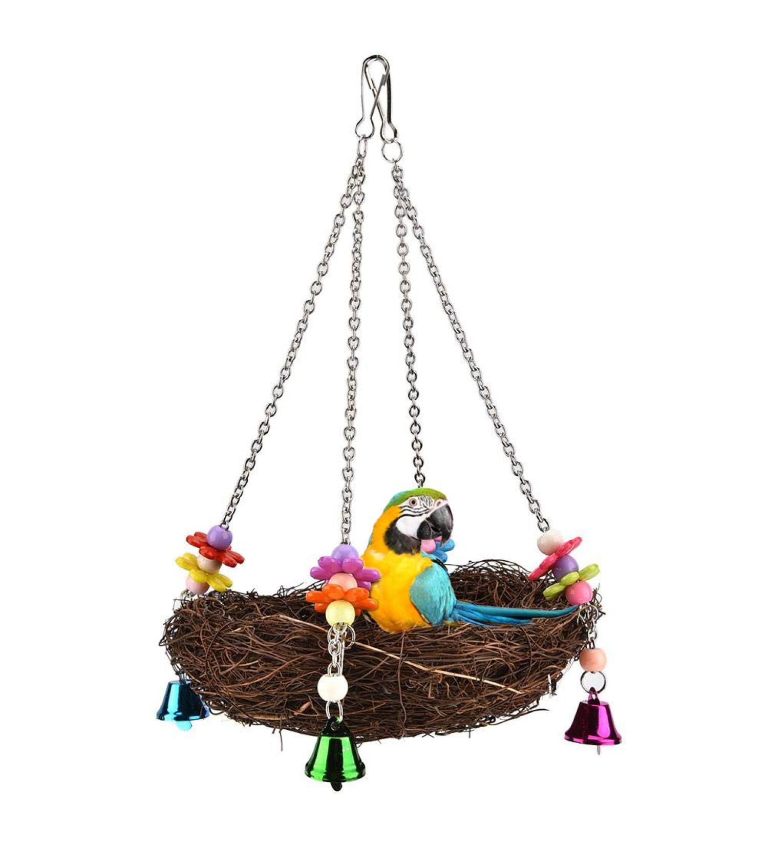 Buy Parrot Hammock Swing Toys - Rattan Hanging Nest for Conures & Macaws | Perfect Bird Play Swing with Bells - Buy Online on GoSupps.com