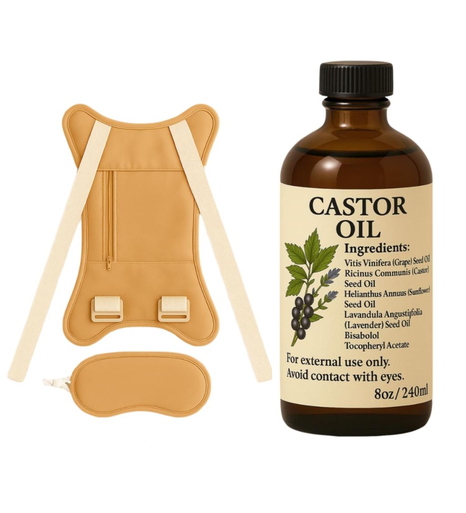 Castor Oil Pack Wrap Organic - Castor Oil Pack Kit Belly Button Cotton for Stomach Liver Detox Neck Abdomen Waist - Organic Cold Pressed Unrefined Castor Oil Pack Wrap Khaki+Castor Oil - Buy Online on GoSupps.com