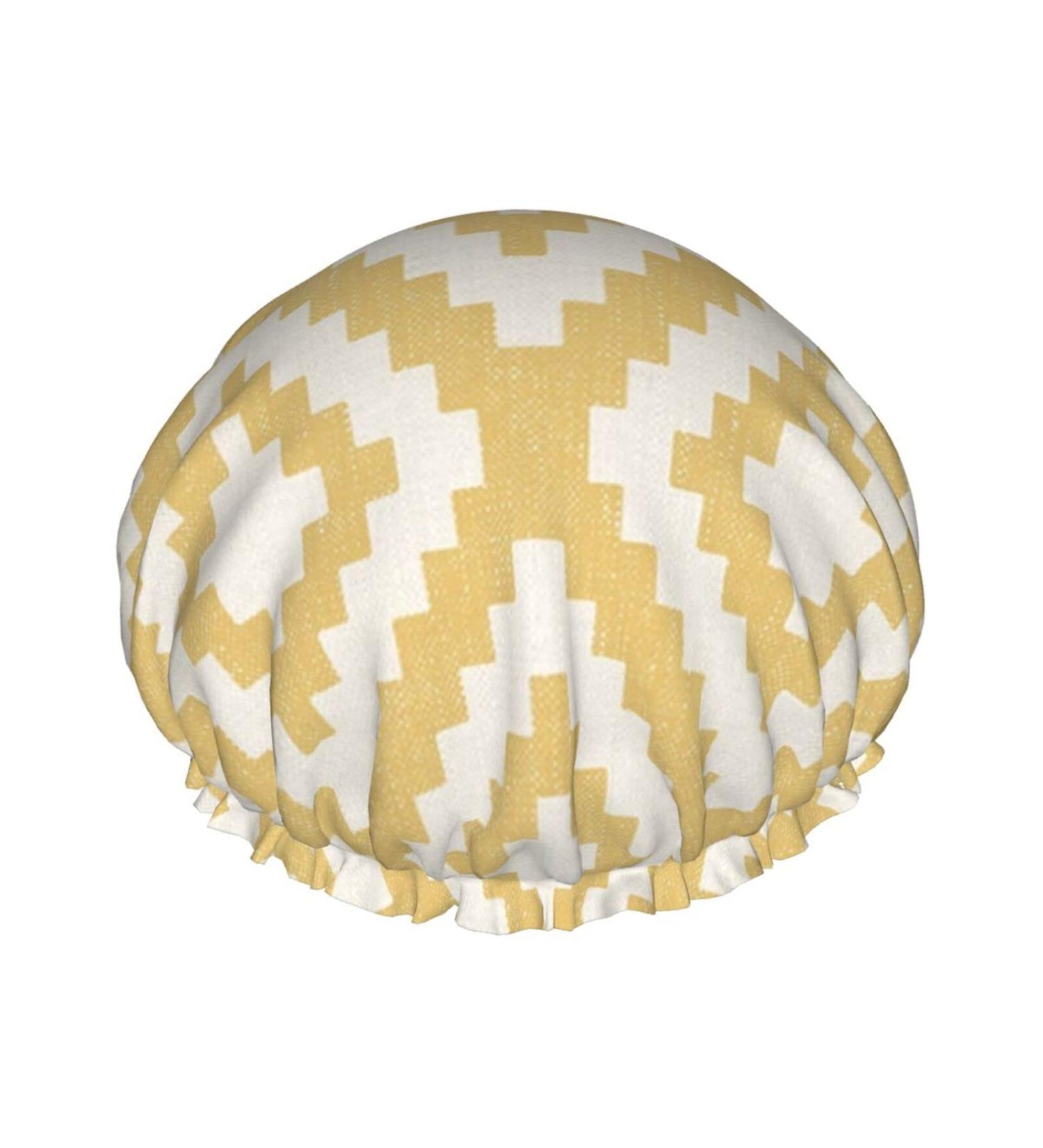 Geometric Mustard Printed Waterproof Shower Cap for Women - Fits All Head Sizes and Hair Textures - Buy Online on GoSupps.com