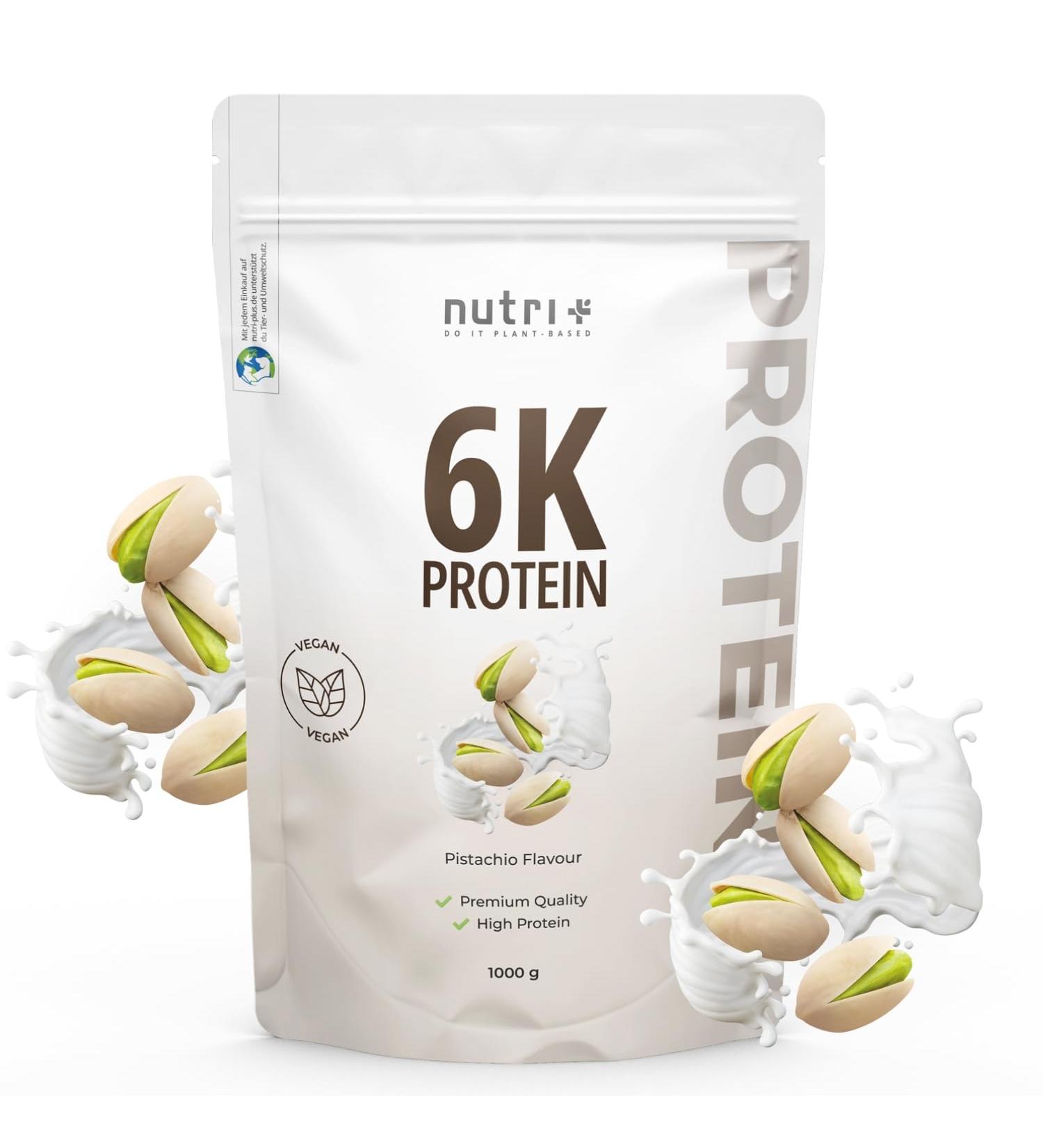  Nutri + Nutri+ 6k Protein Powder Pistachio 1kg - Protein shake with 76% protein - vegan protein powder + amino acids - P - Buy Online on GoSupps.com