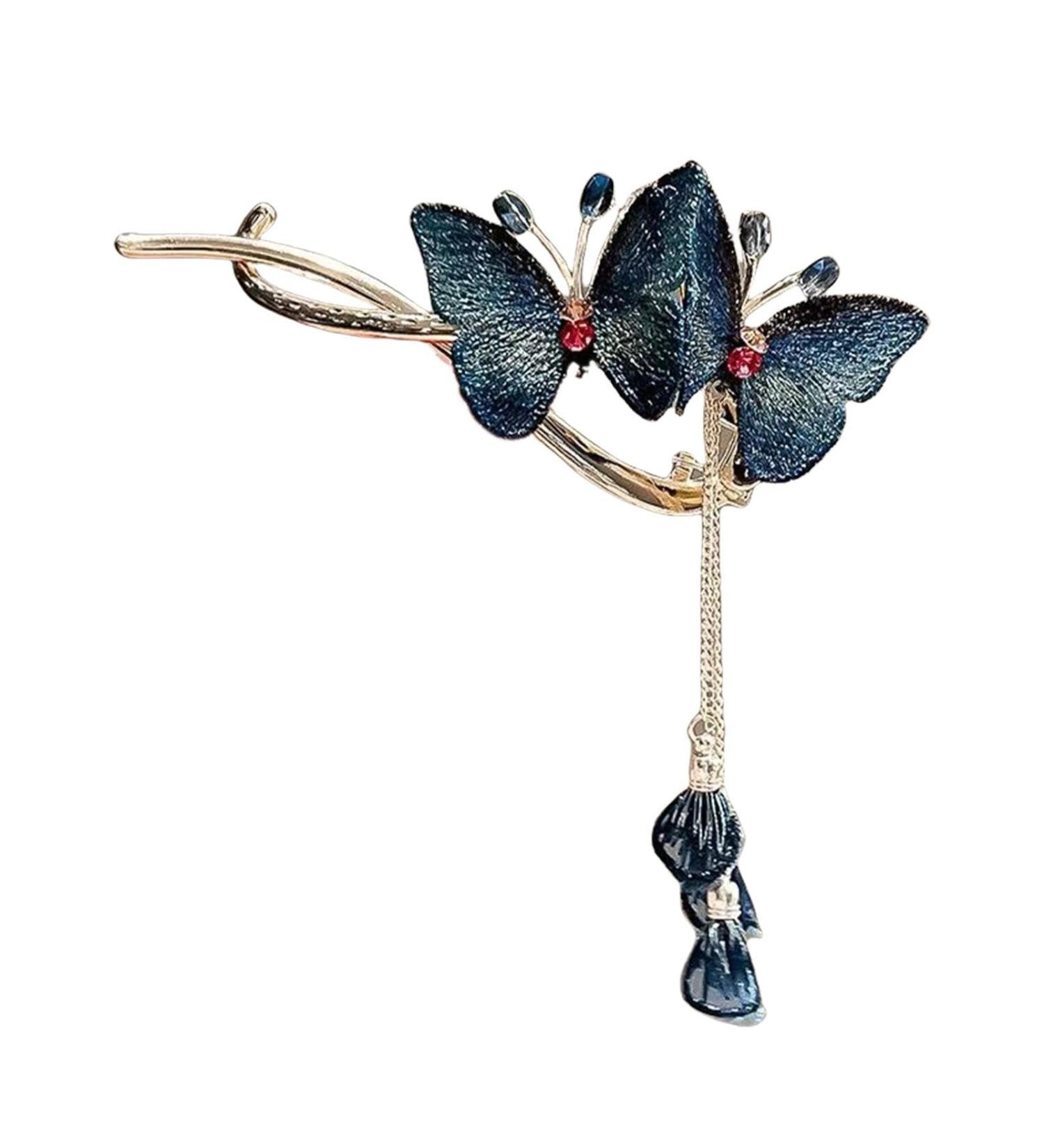 Butterflies Hair Clips | Hair Accessories Clip For Women | Rhinestone Tassel Hair Chain Chic Hair Accessories Nonslip Grip Embellished With Rhinestones For Daily Use Blue - Buy Online on GoSupps.com