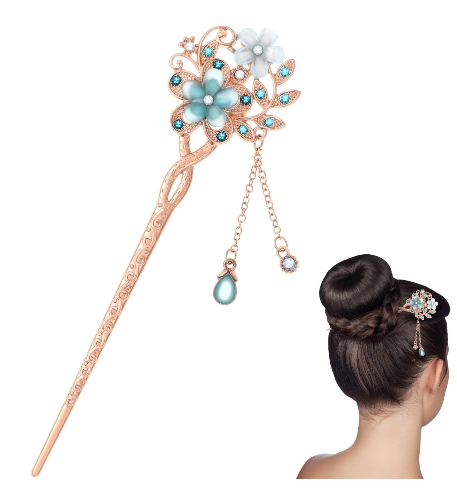 OSALADI Japanese Hair Pin s for Bridal Headpieces for Chinese Hair Sticks Rhinestone Hair Clip Women's Hair Clips Hair Gems for Women Wooden Chopsticks Accessories for Hair Opal Miss Bun - Buy Online on GoSupps.com