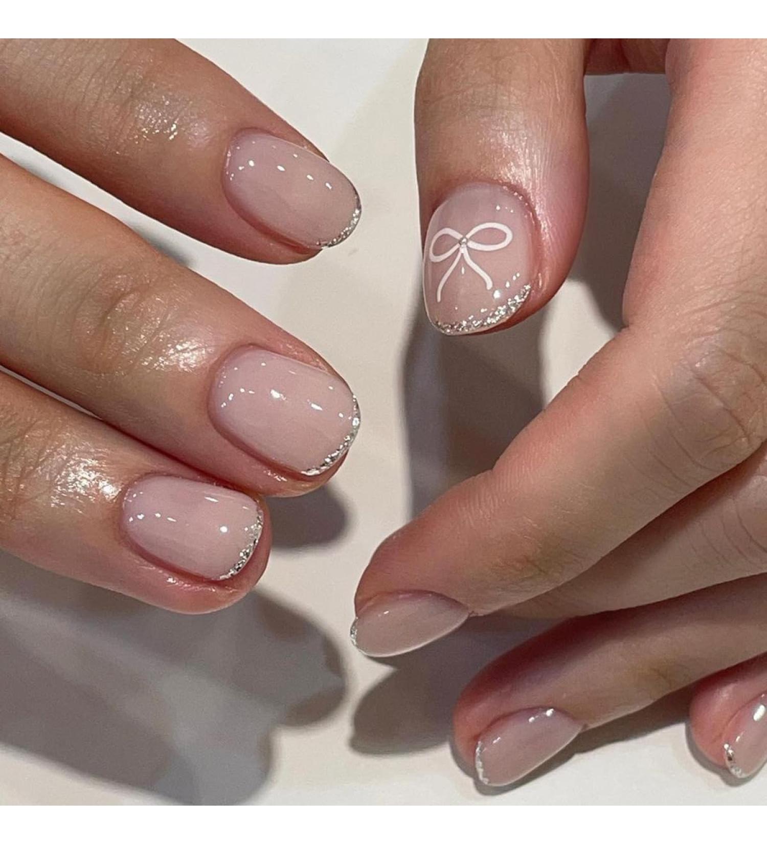 SINLOV Short Square Fake Nails Flower Glossy Press on False Nails Pink Nude French Full Cover False Nails for Women and Girls - Buy Online on GoSupps.com
