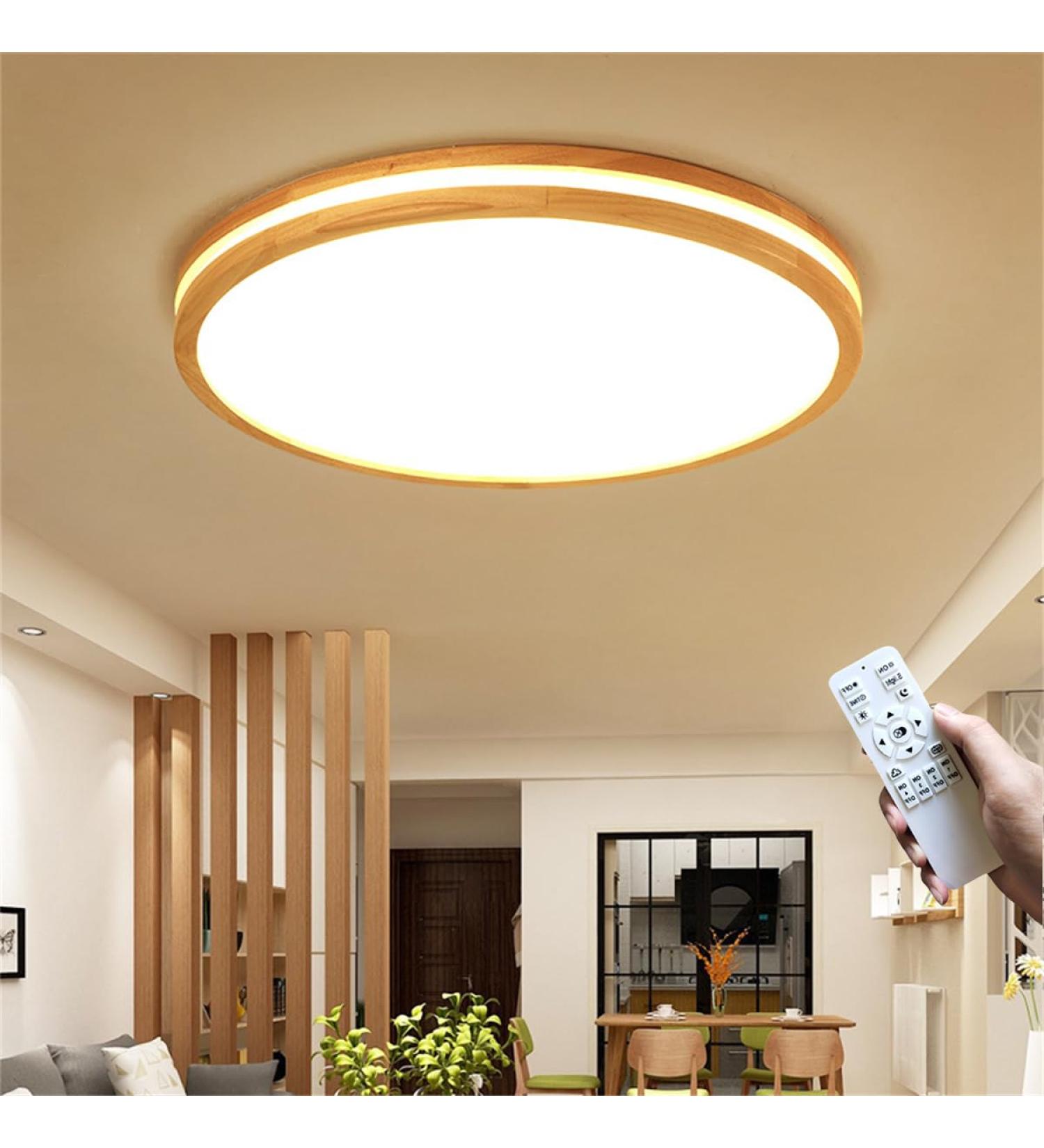 Buy Ghiycotdl 40cm Dimmable LED Ceiling Light - Modern Wood Round Lamp for Bedroom Living Room & Office - 24W 3000K-6000K - Buy Online on GoSupps.com