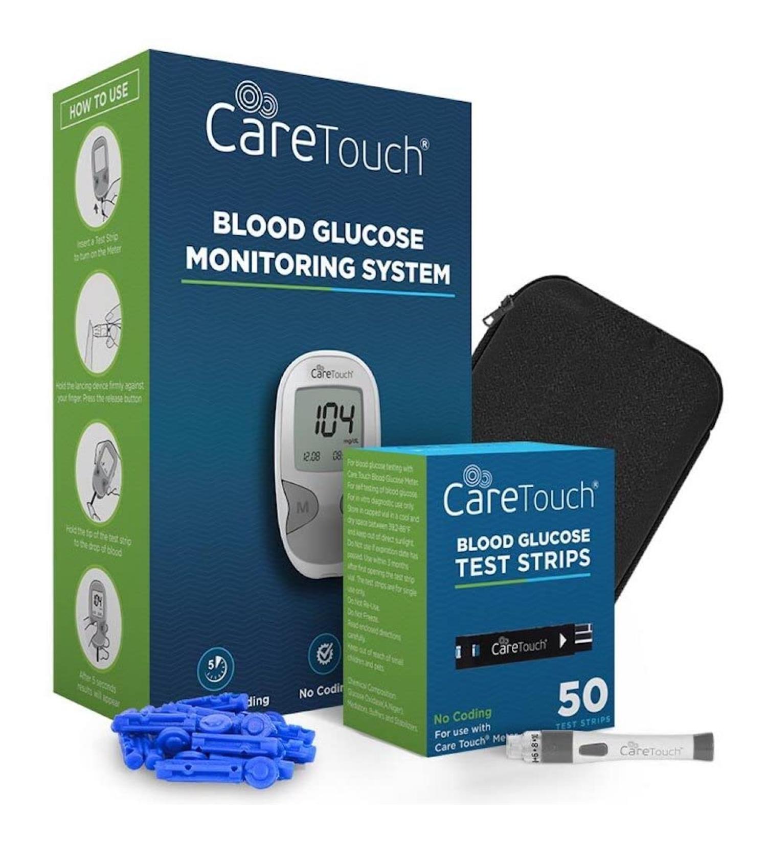 Blood Glucose Monitor Kit - Glucometer + Testing Strips, Lancing Device, Lancets - Travel Case Included | Diabetic Supplies - Buy Online on GoSupps.com