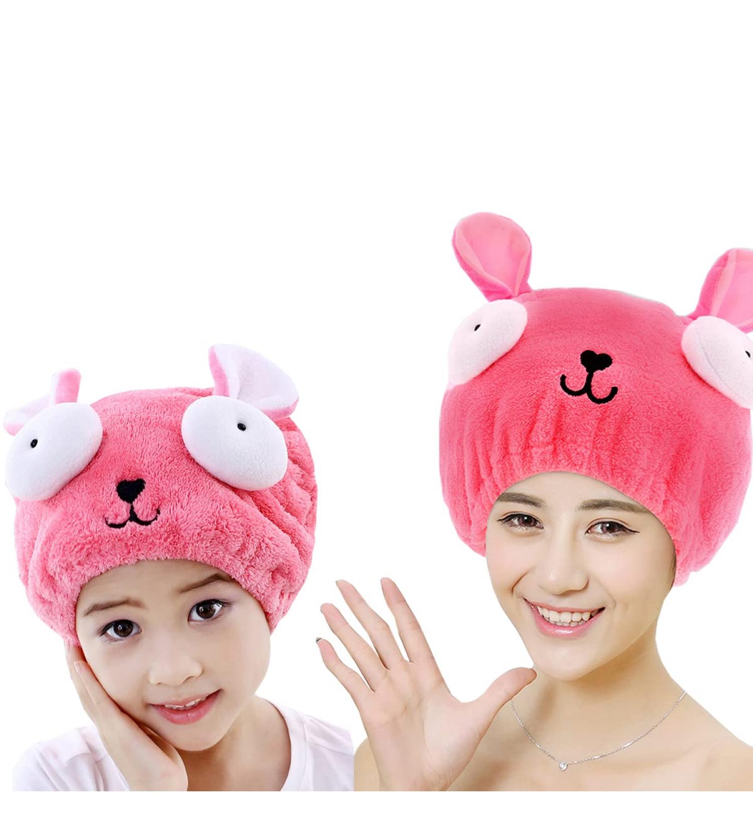 2-Piece Microfiber Hair Towel Set for Moms & Daughters - Quick Drying Cute Soft Pink Hair Turbans Absorbent Bath Hats - Buy Online on GoSupps.com