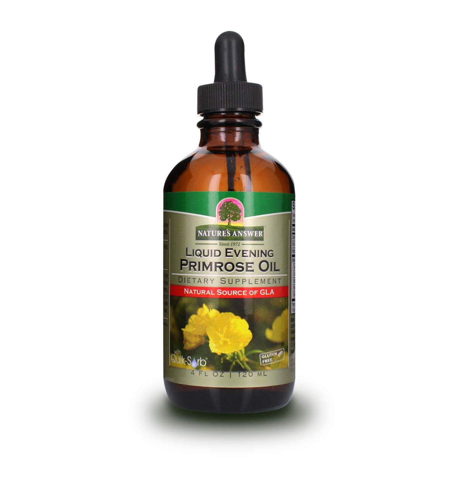 Nature's Answer Liquid Evening Primrose Oil 4 oz. Dark Glass Bottle - Cold Pressed | All Natural Moisturizer for Hair, Skin, Nails - Rosacea, Psoriasis, Eczema Relief - Buy Online on GoSupps.com
