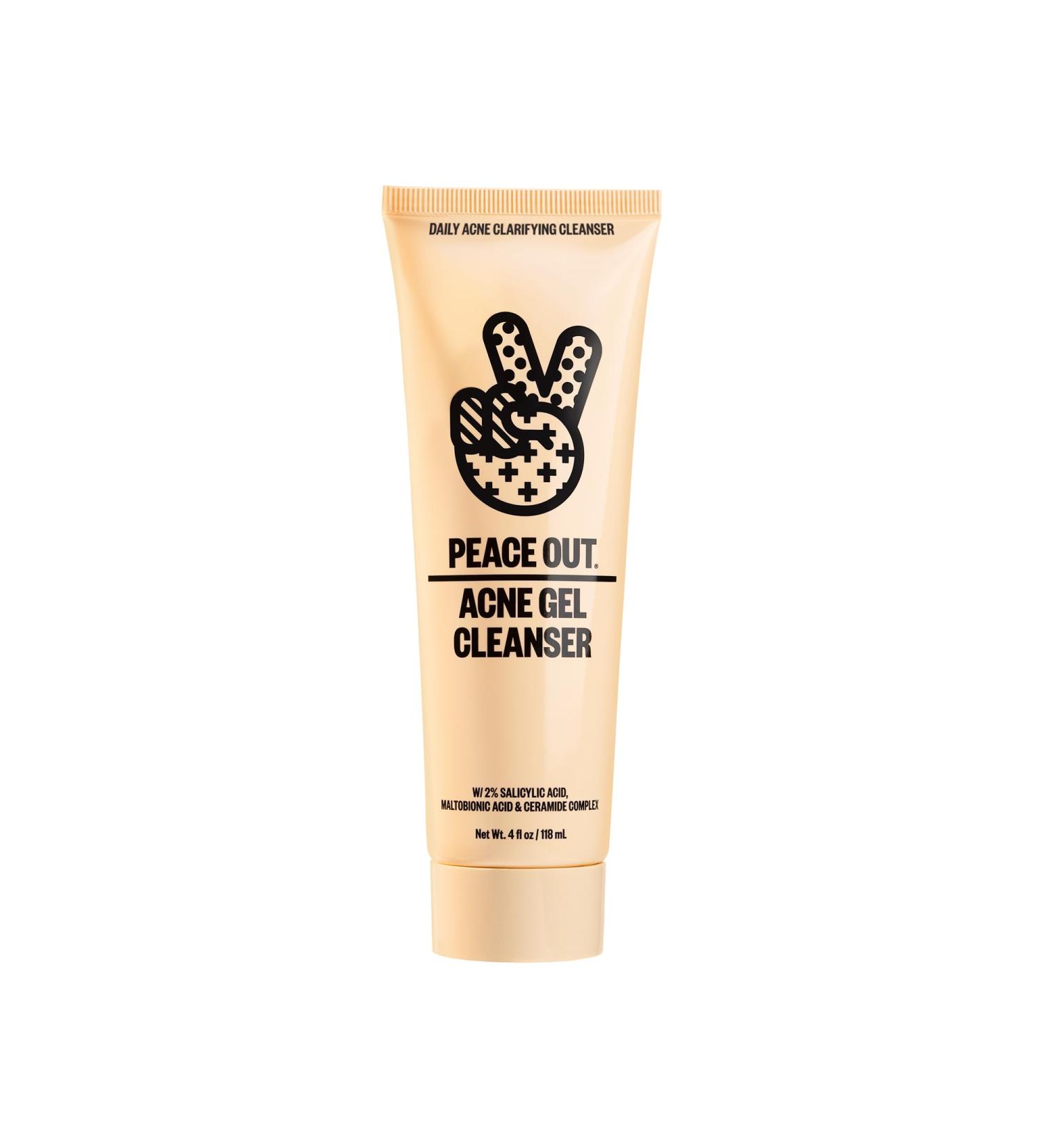 PEACE OUT Acne Gel Cleanser Acne Face Wash with 2% Salicylic Acid for Breakouts Pimples & Blackheads Daily Cleanser to Unclog Pores Supports Skin Barrier with Ceramides 4 fl oz