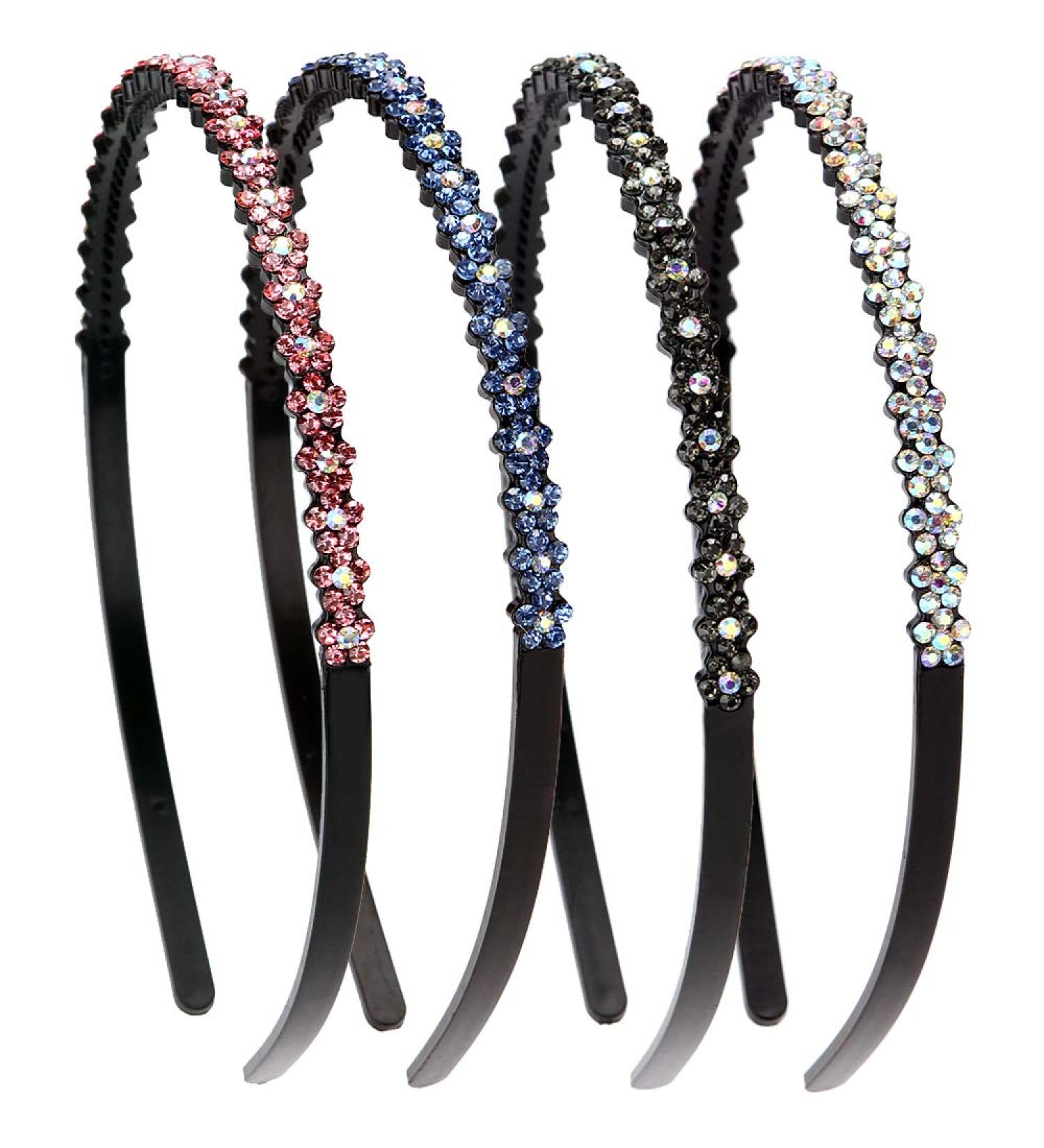 LONEEDY 4 Pack Rhinestone Crystal Headbands for Women - Non-Slip Flower Style Hairbands - Buy Online on GoSupps.com