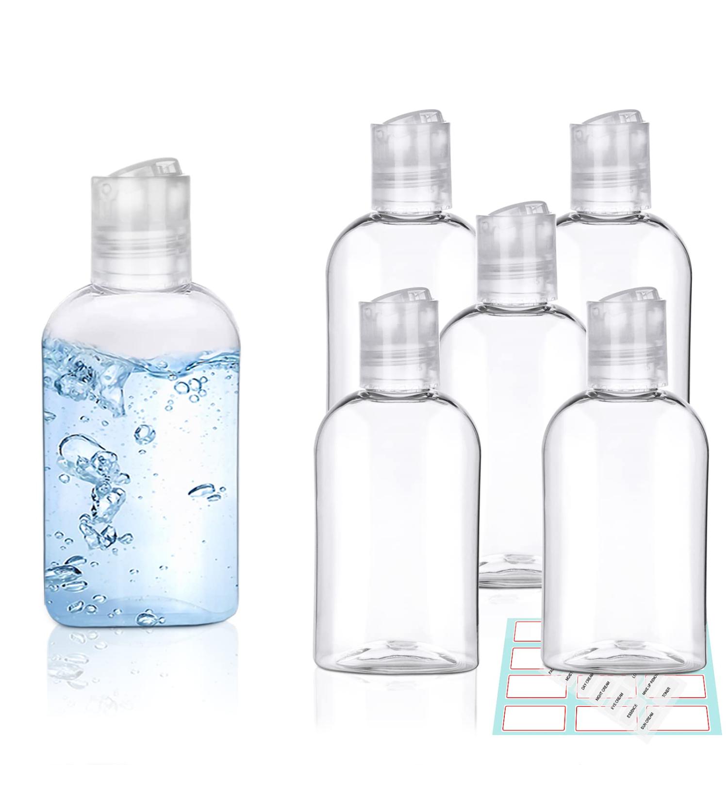 6 Pack 3.4 oz Clear Plastic Squeeze Bottles with Disc Top Caps - TSA Approved Travel Bottles for Shampoo, Conditioner & Lotion - Buy Online on GoSupps.com