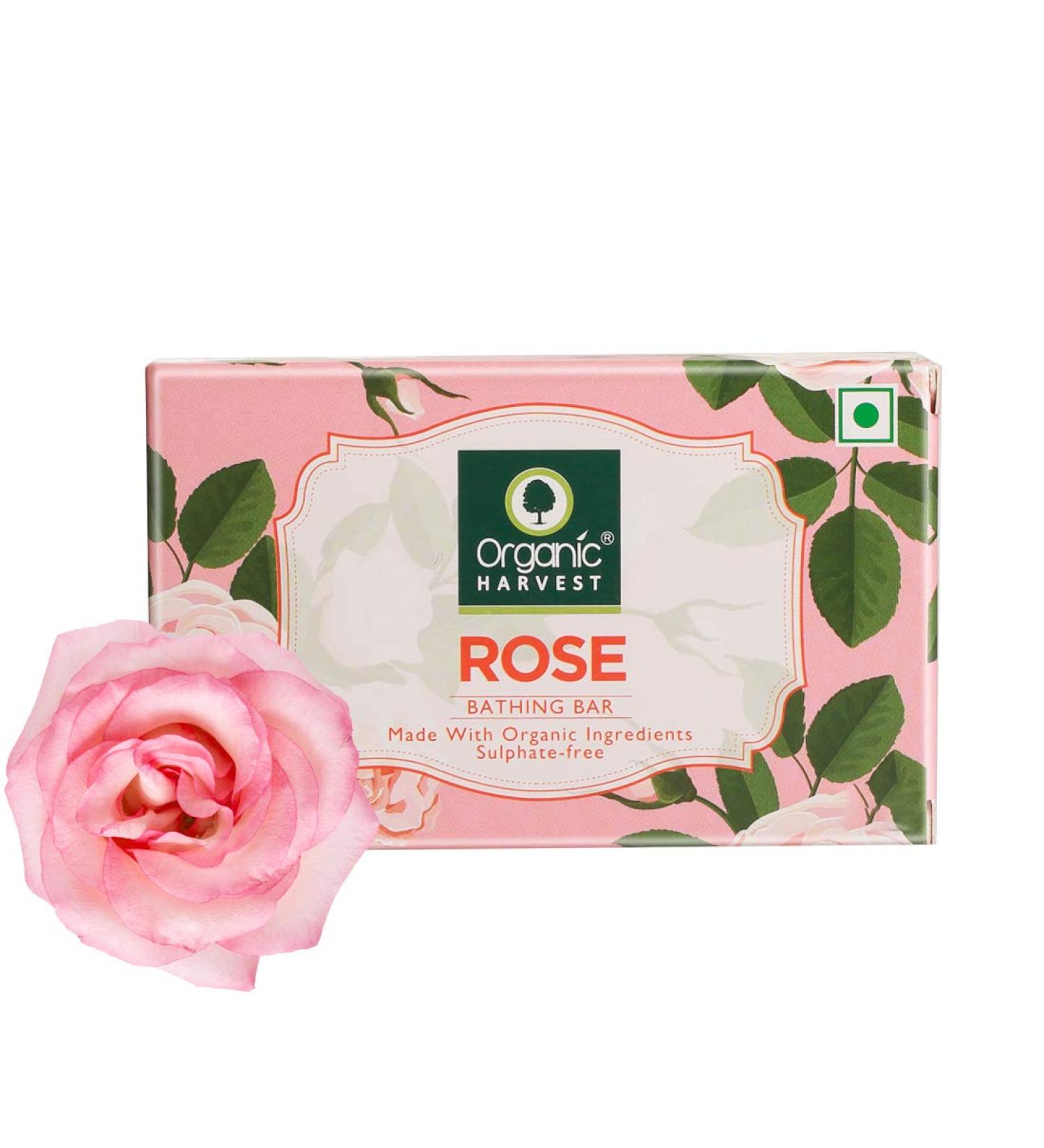 Organic Harvest Gentle Cleansing Rose Bathing Bar For Skin Moisturisation Ideal For All Skin Types 100% American Certified Organic Paraben & Sulphate Free 125gm - Buy Online on GoSupps.com