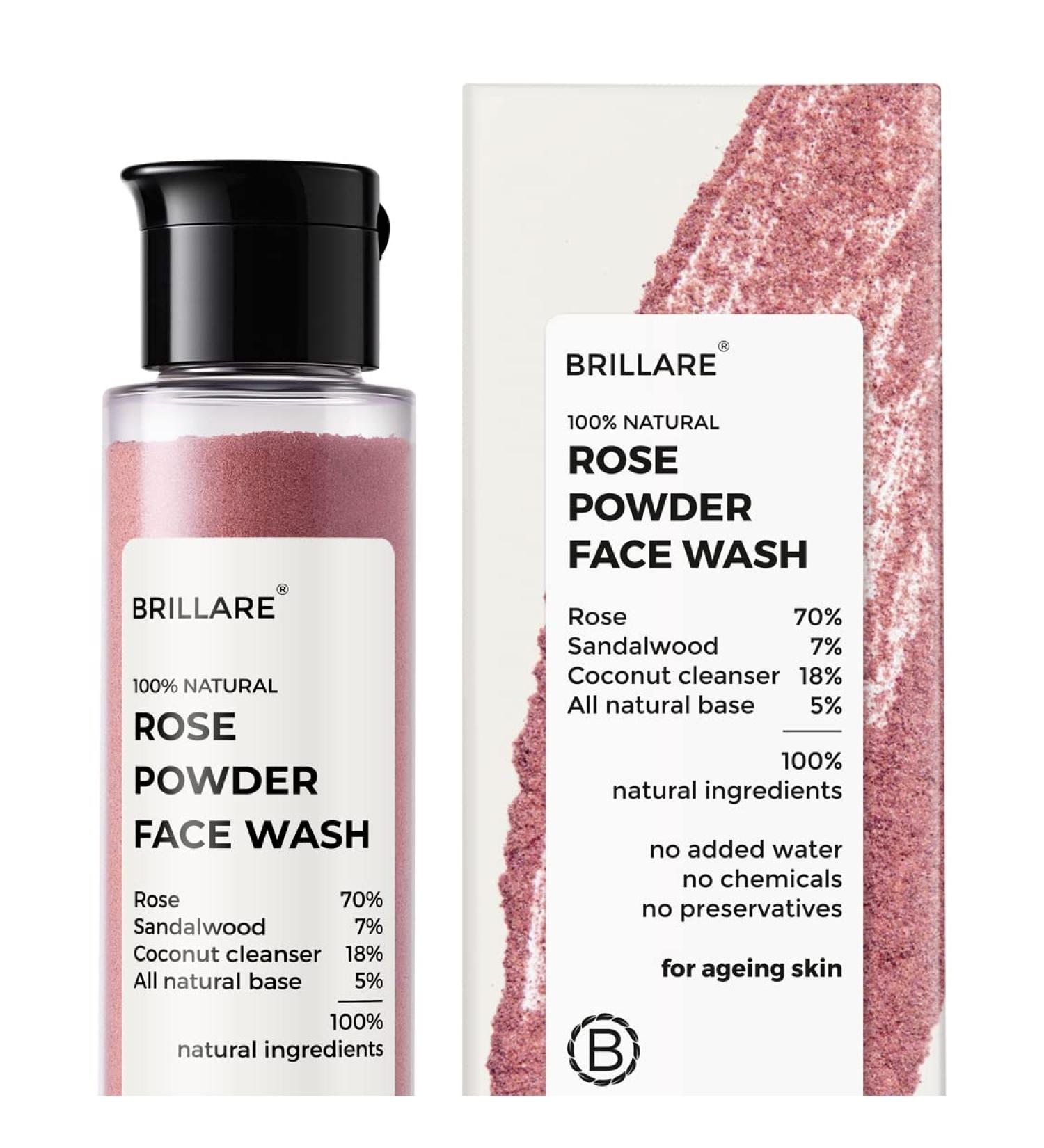 BRILLARE Rose Face Wash | Anti-Aging Sandalwood & Coconut Hydrating Cleanser | 100% Natural Powder | 30g | International Shipping Available - Buy Online on GoSupps.com