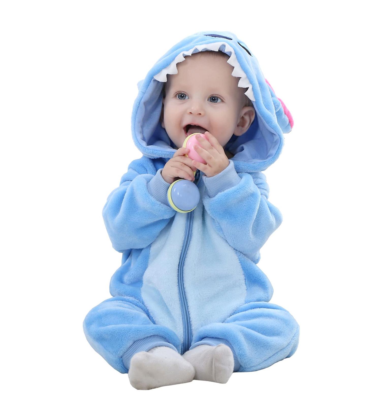 TMEOG Baby Romper Hooded Jumpsuit | Unisex 6-12 Months | Blue Star Design | Autumn Winter Flannel Clothing - Buy Online on GoSupps.com