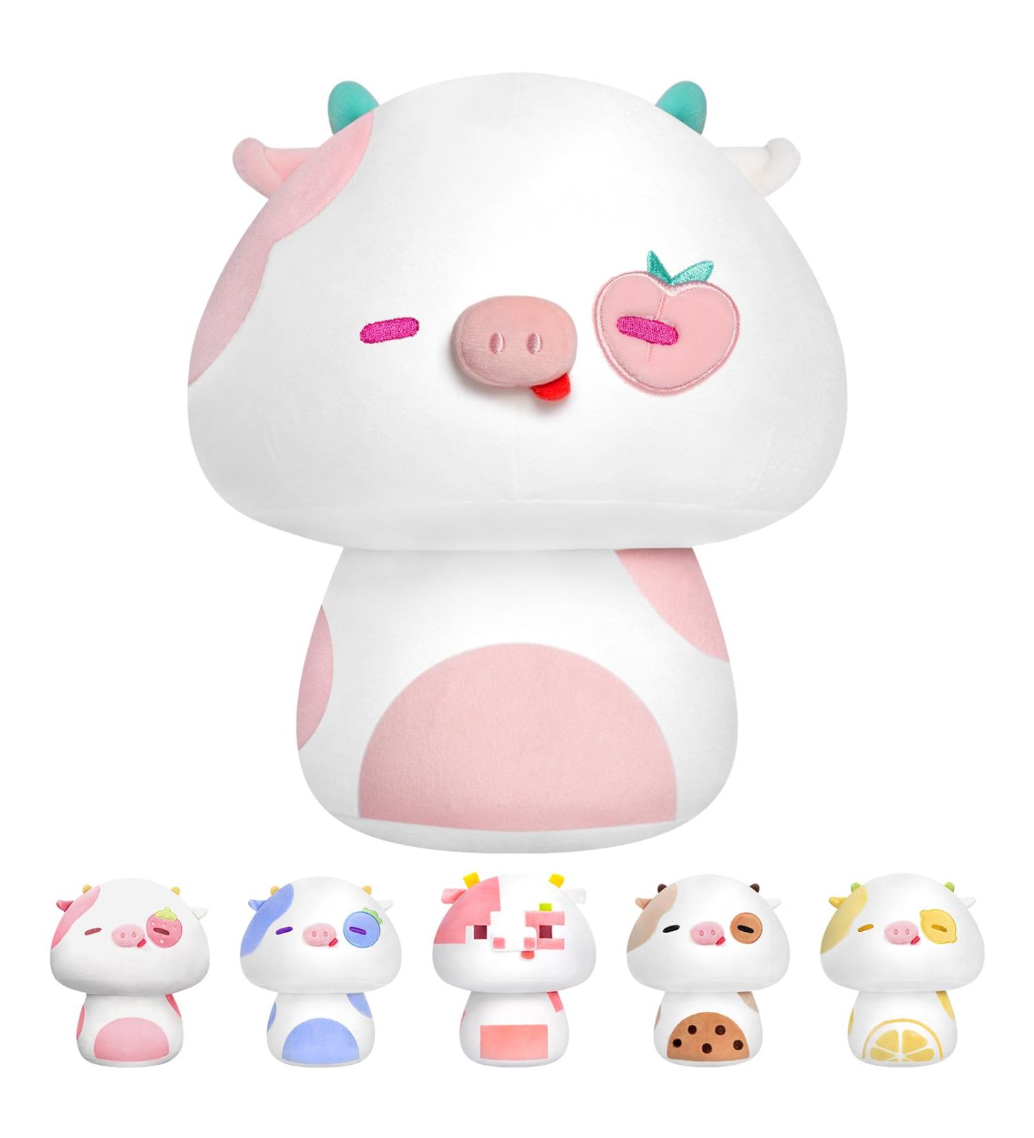 Mewaii 14'' Soft Peach Cow Mushroom Plushie Toy - Cuddly 14 Inch Cow Plush for Kids - Buy Online on GoSupps.com