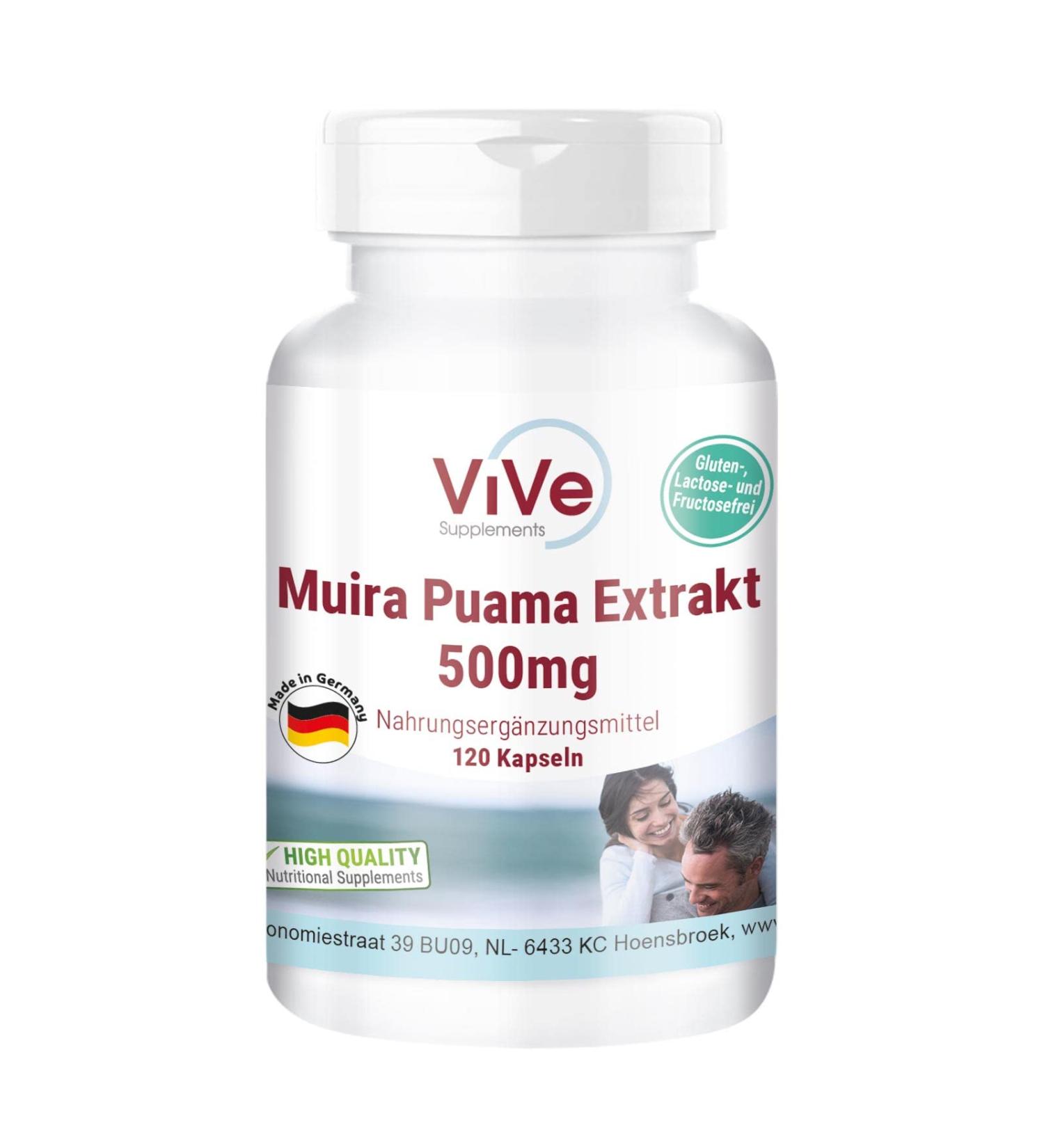 Muira Puama Capsules 500mg - High Quality 10:1 Vegan Extract - 120 High Dose Capsules | Premium Supplements from Germany by Vive - Buy Online on GoSupps.com