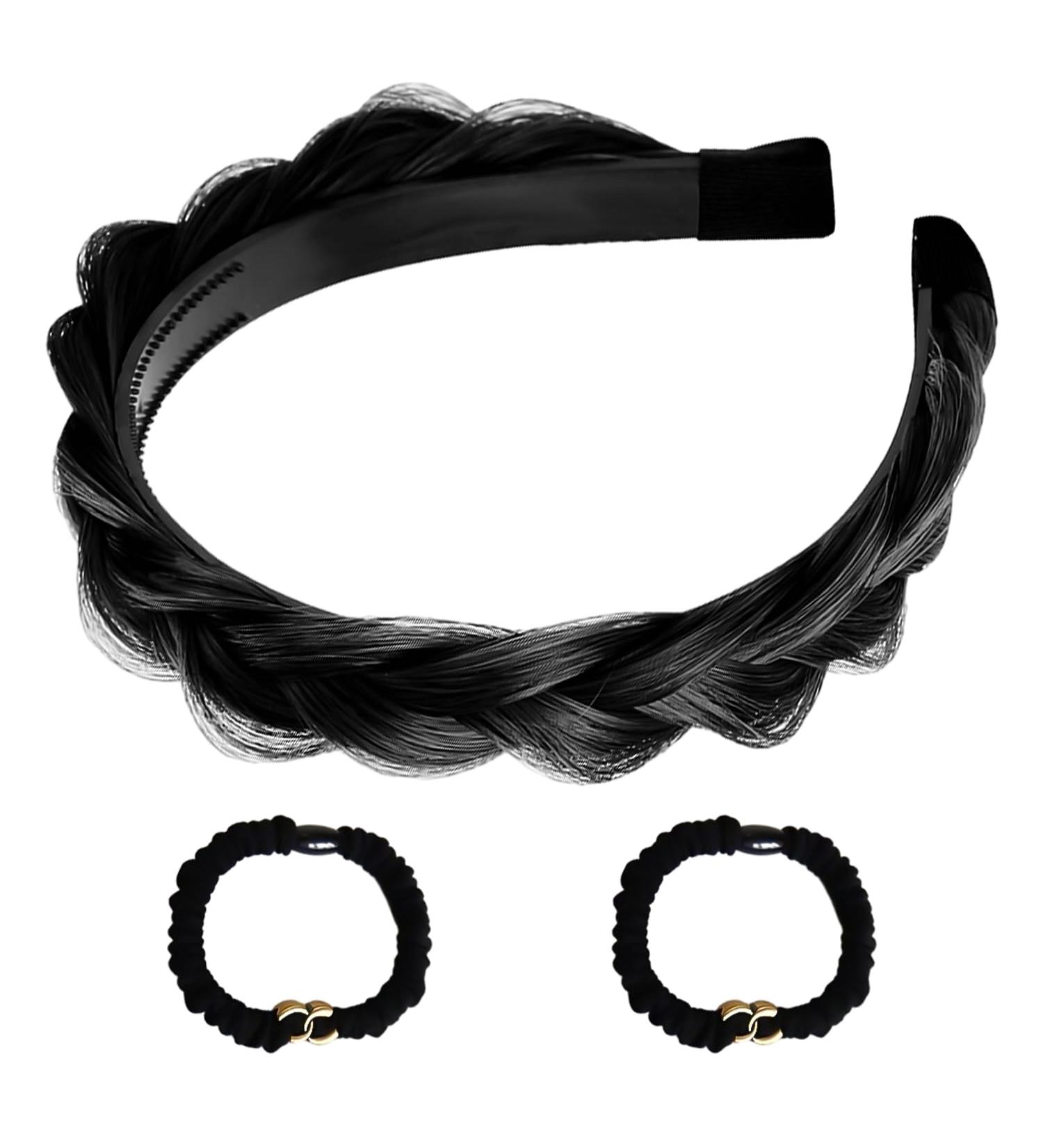 1 Piece Fluffy Braided Headband and 2 Pieces Letter Elastic Hair Accessories Wide Padded Headband Wig Braid Headband Fluffy Invisible Headband (Black) - Buy Online on GoSupps.com