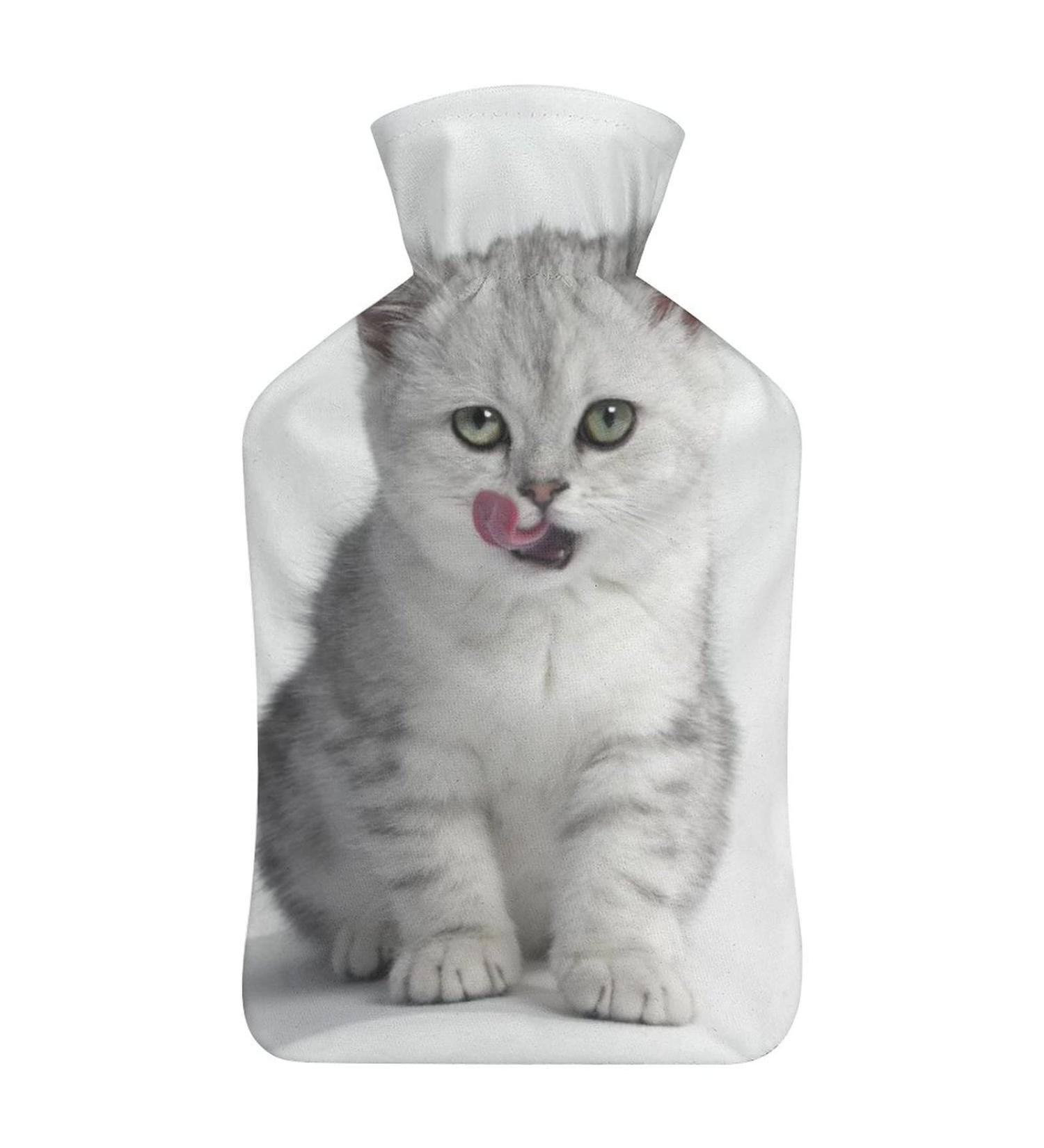 Cute Kitten Hot Water Bottle with Plush Cover - Bed Warmer for Adults & Kids | 26.5x15.3cm - International Shipping - Buy Online on GoSupps.com