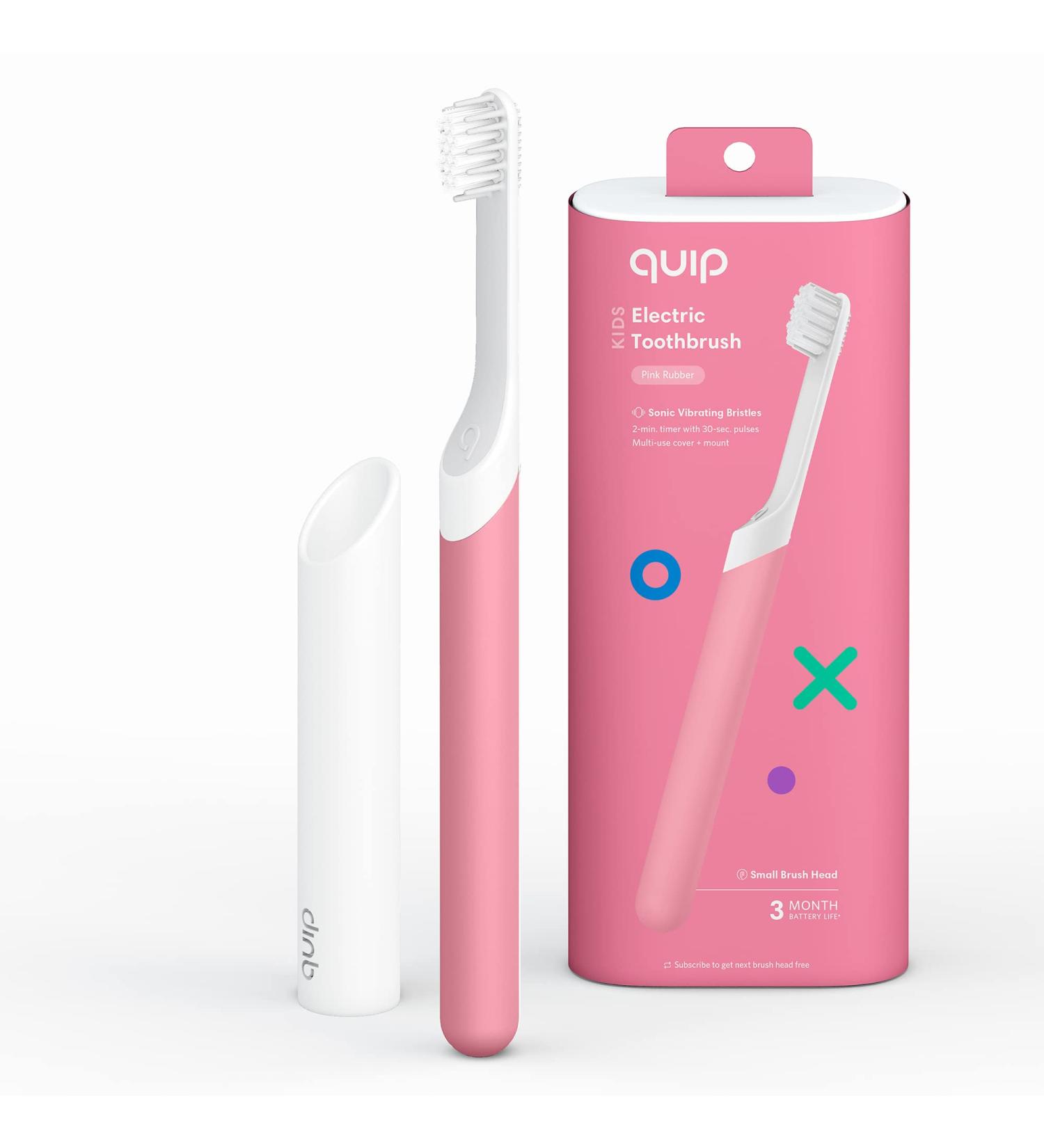Quip Kids Electric Toothbrush - Sonic with Small Brush Head, Travel Cover, Timer, Soft Bristles, Mirror Mount, Rubber Handle - Pink - Buy Online on GoSupps.com