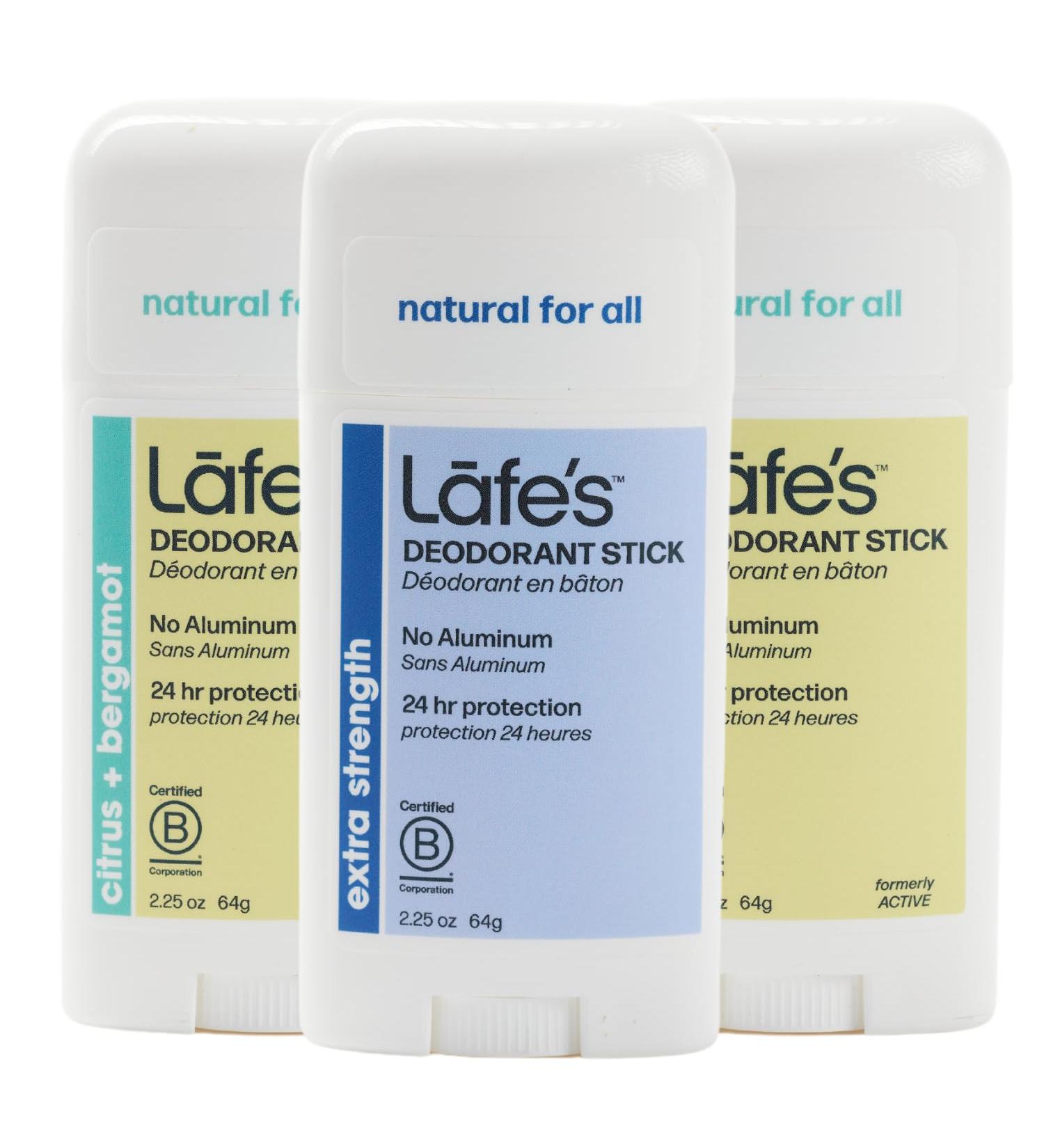 Lafe's Natural Deodorant | 2.25oz Aluminum Free Natural Deodorant Stick for Women & Men | Paraben & Baking Soda Free with 24-Hour Protection (Citrus & Bergamot/Extra Strength 2.25 Ounce (3-Pack)) 3 Count (Pack of 1) - Buy Online on GoSupps.com