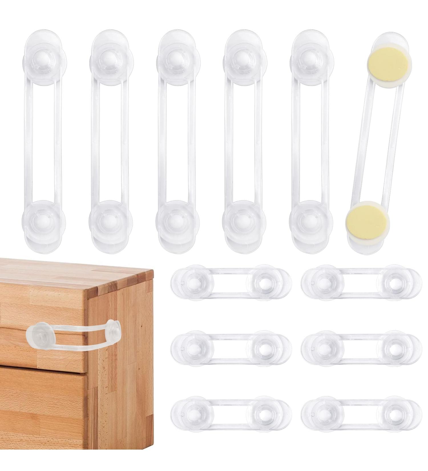 12 Pieces Baby Safety Locks - Childproof Cupboard Strap Set with 2 Sizes - Transparent Latches for Cabinet Drawer Safety - Buy Online on GoSupps.com