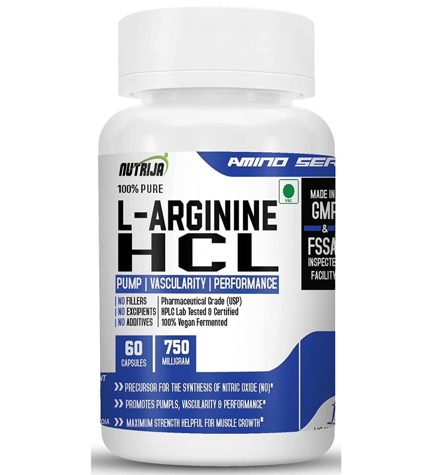 NutriJa L-Arginine HCL Capsules - Highest Bioavailability Form of L-Arginine | Maximum Strength Nitric Oxide Precursor (120 Capsules) - Buy Online on GoSupps.com